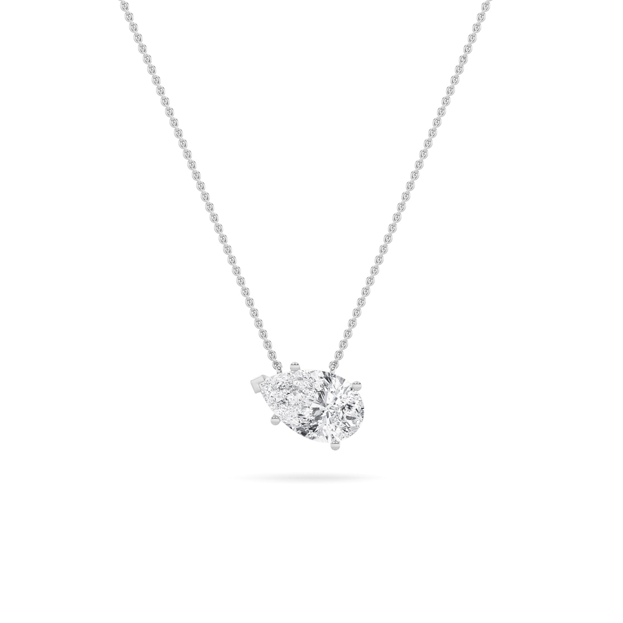 Lab Grown Diamond Sideways Pear Shaped Necklace White Gold