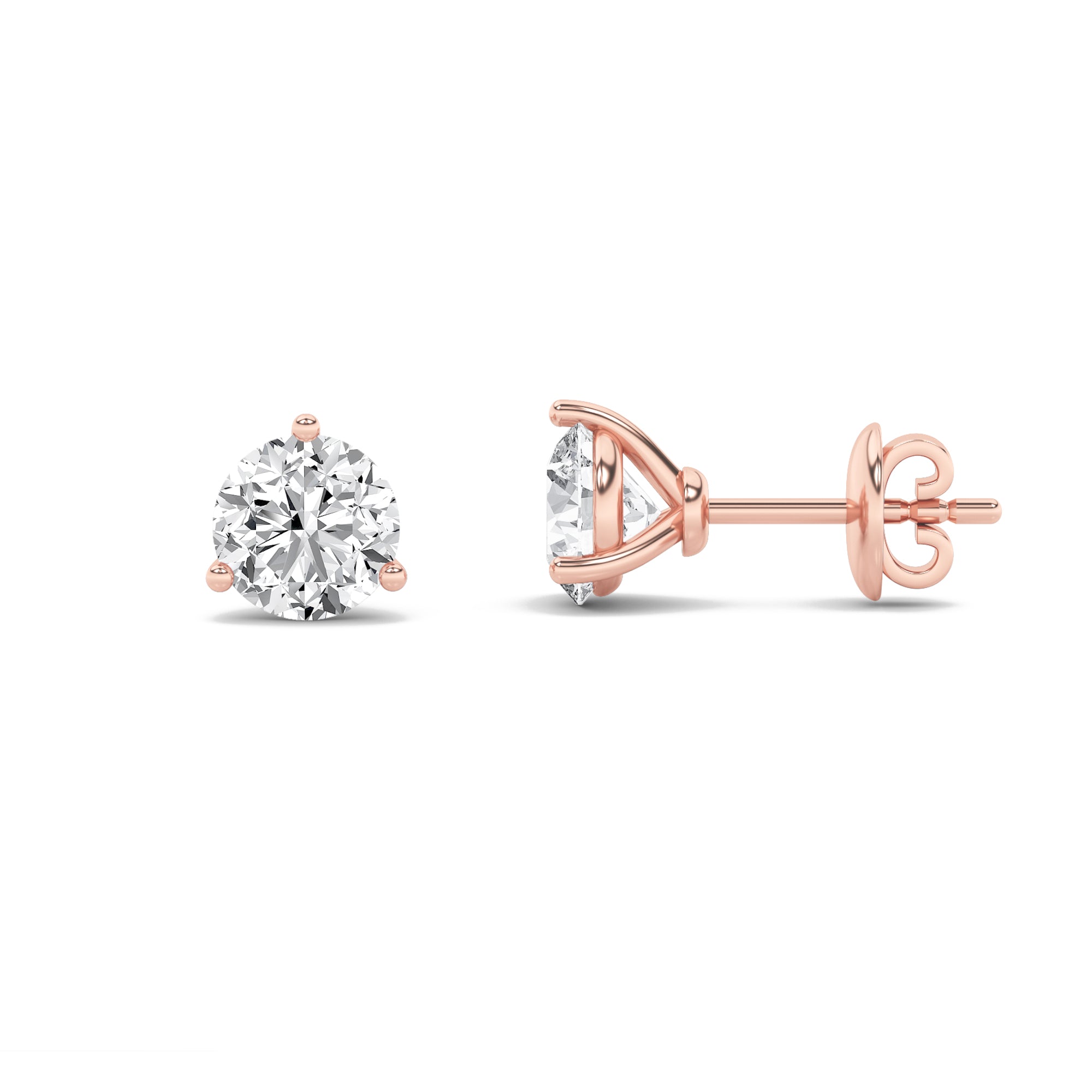 Lab Grown Diamond Solitaire Stud Earrings Rose Gold