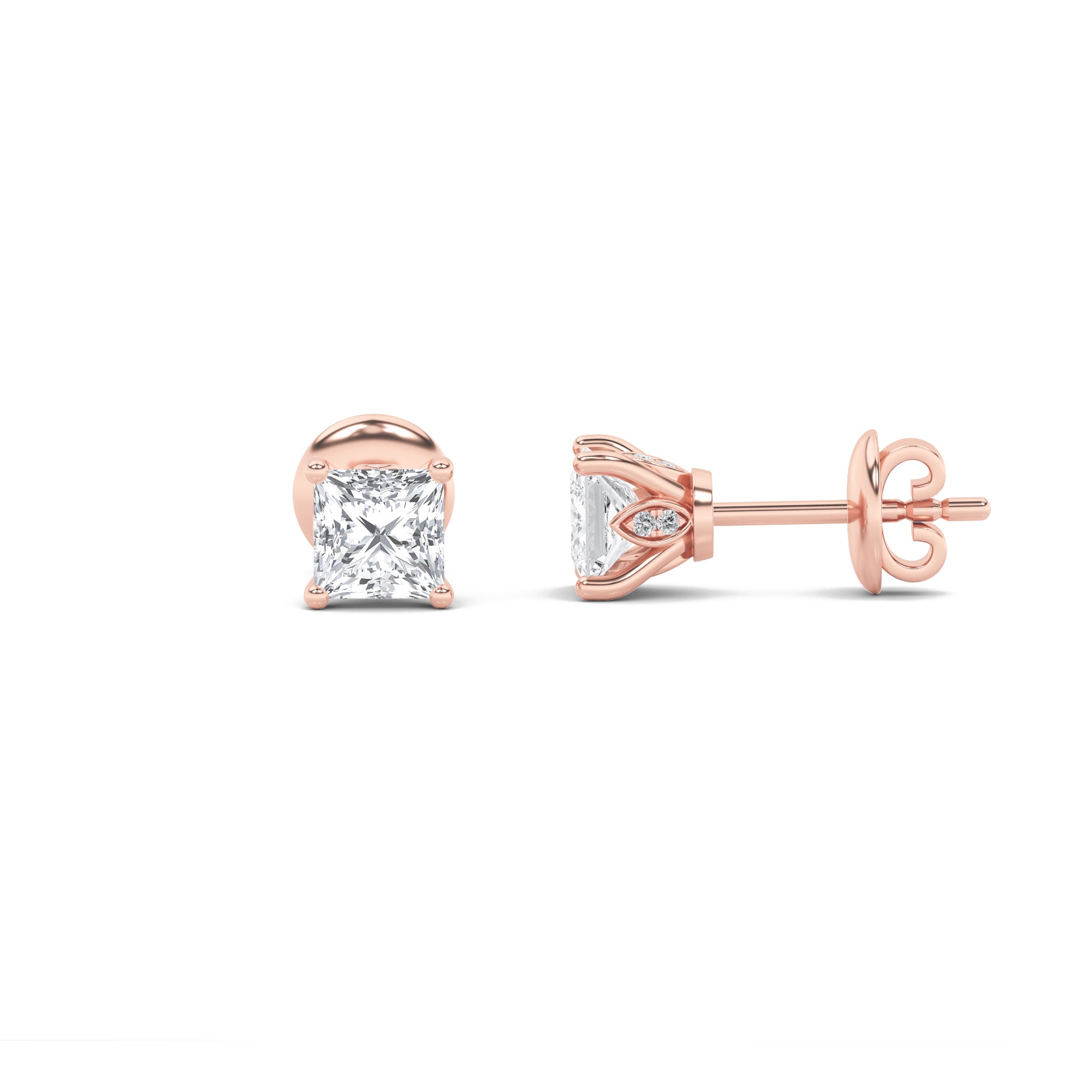 Lab Grown Diamond Princess Cut Solitaire Studs Earrings