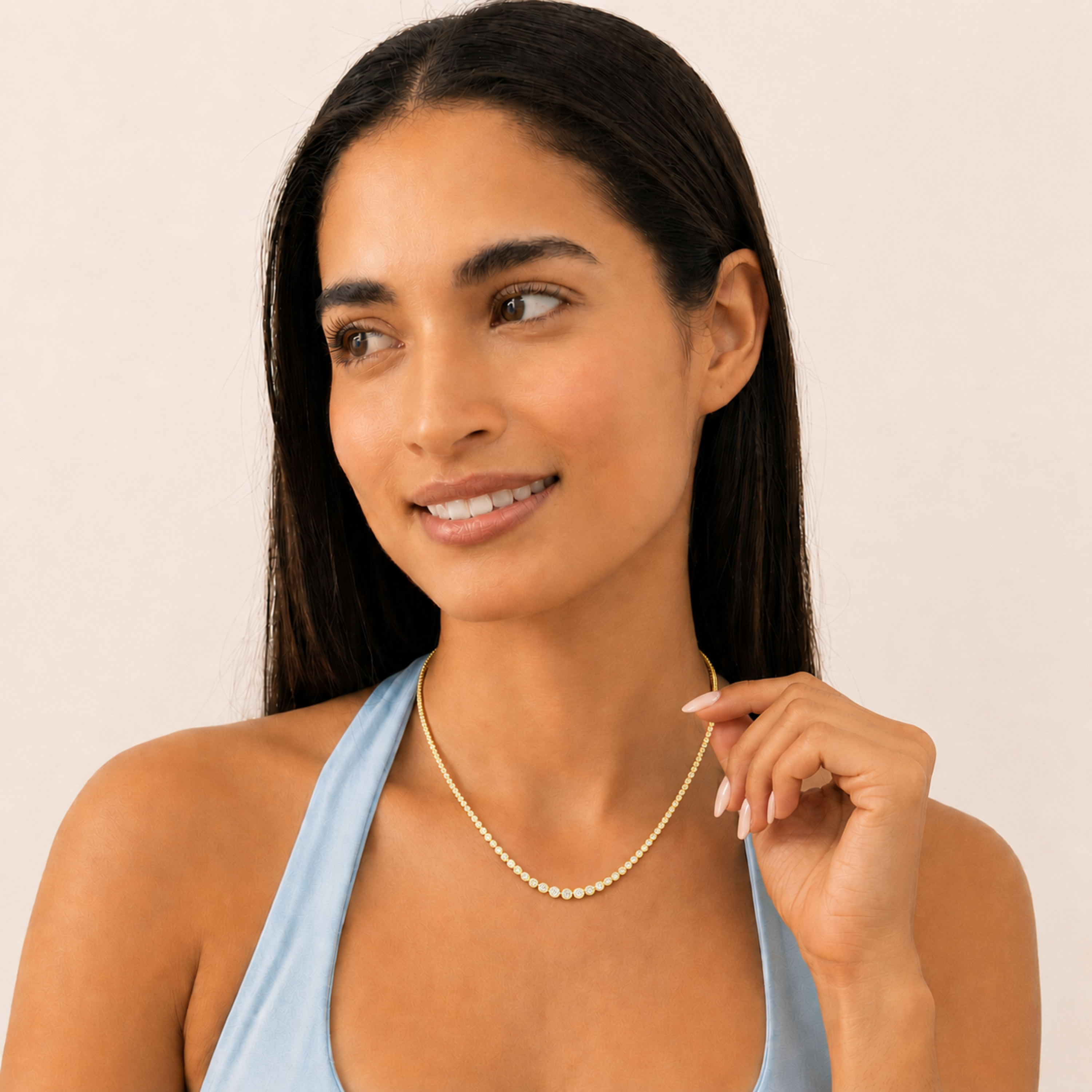 Round (F/VS) Lab Grown Diamond Prong 14K Yellow Gold Graduating Full Riviera Tennis Necklace