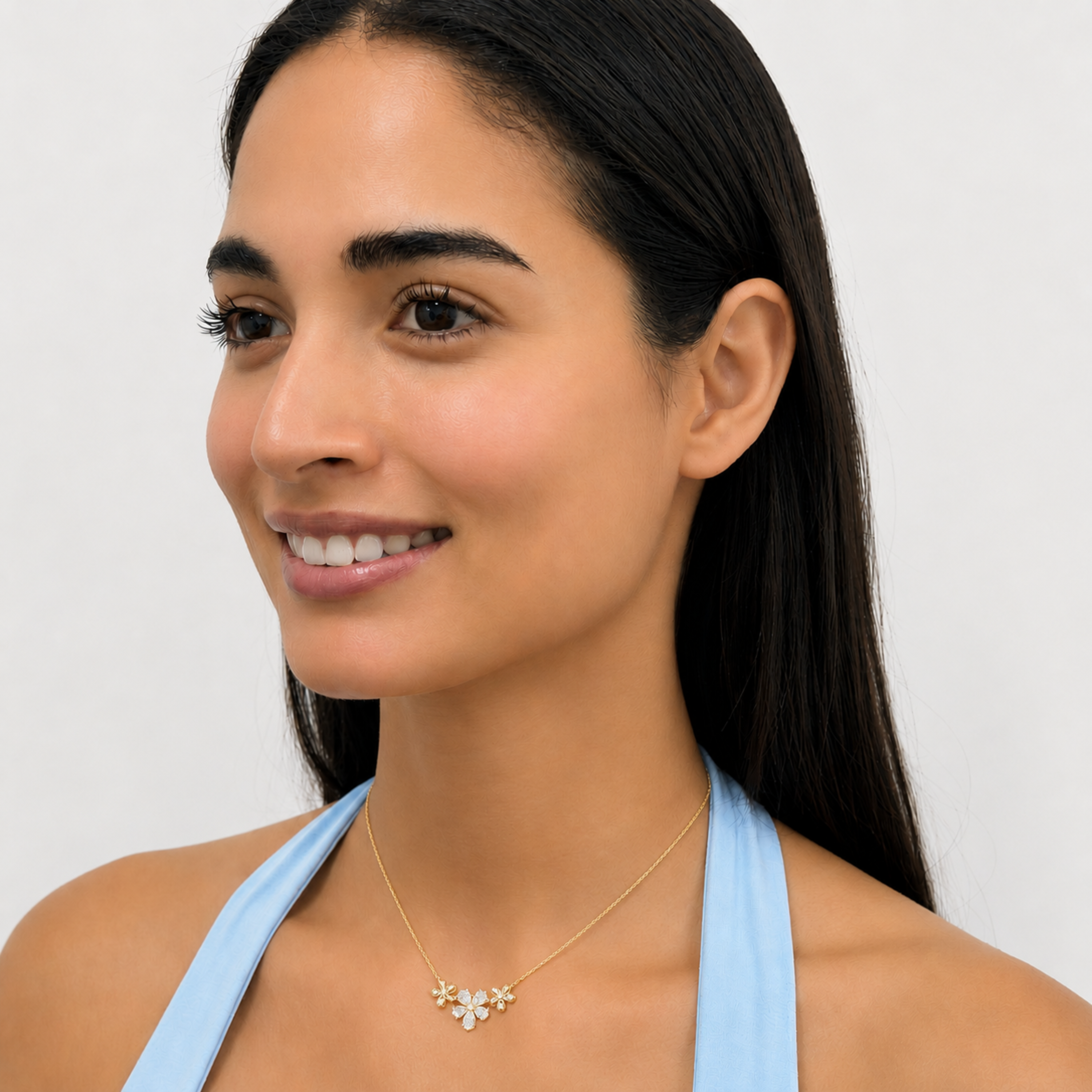 2.0 Ct Pear (F/VS) Lab Grown Diamond Prong 10K Yellow Gold Fancy Floral Pendant Necklace