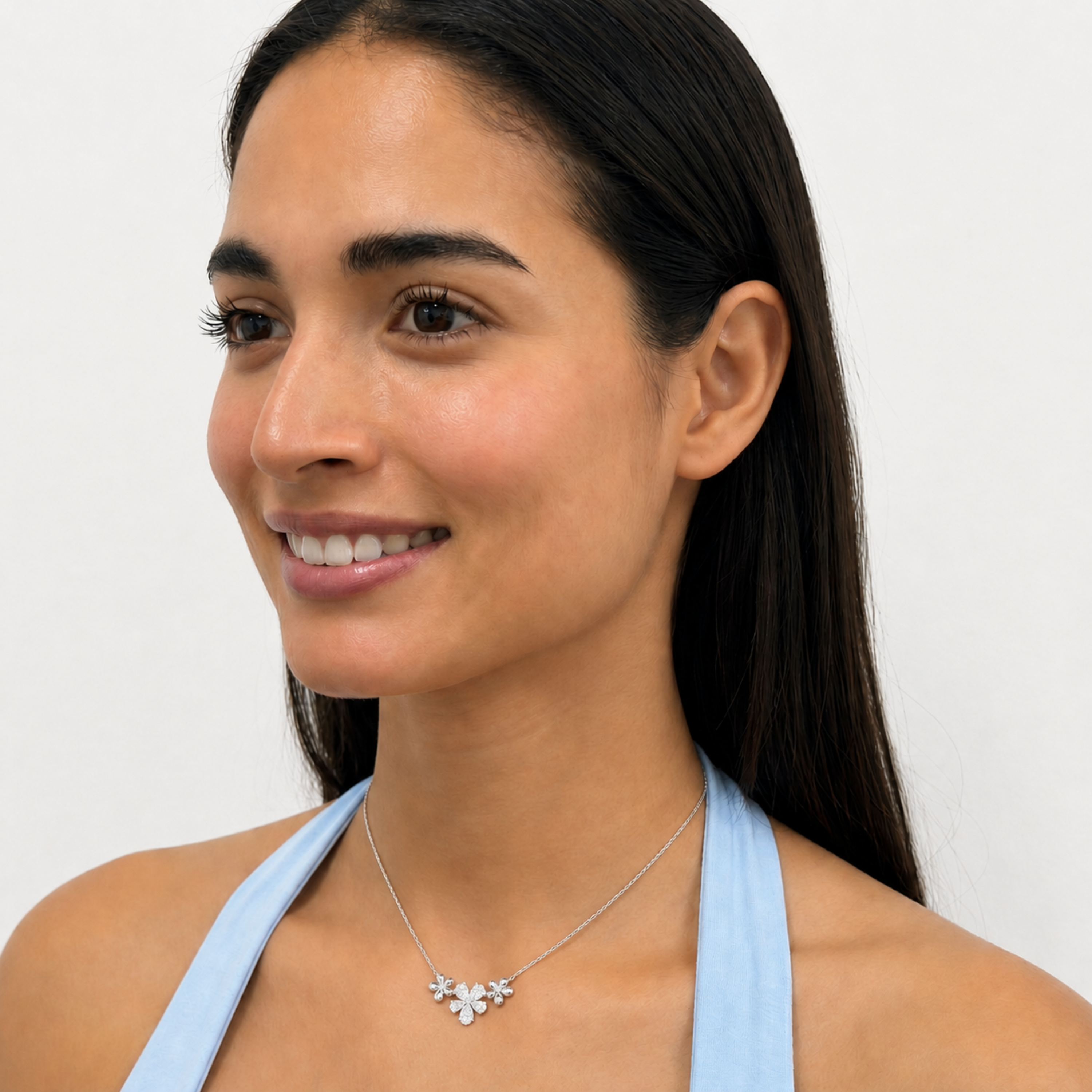 2.0 Ct Pear (F/VS) Lab Grown Diamond Prong 10K White Gold Fancy Floral Pendant Necklace