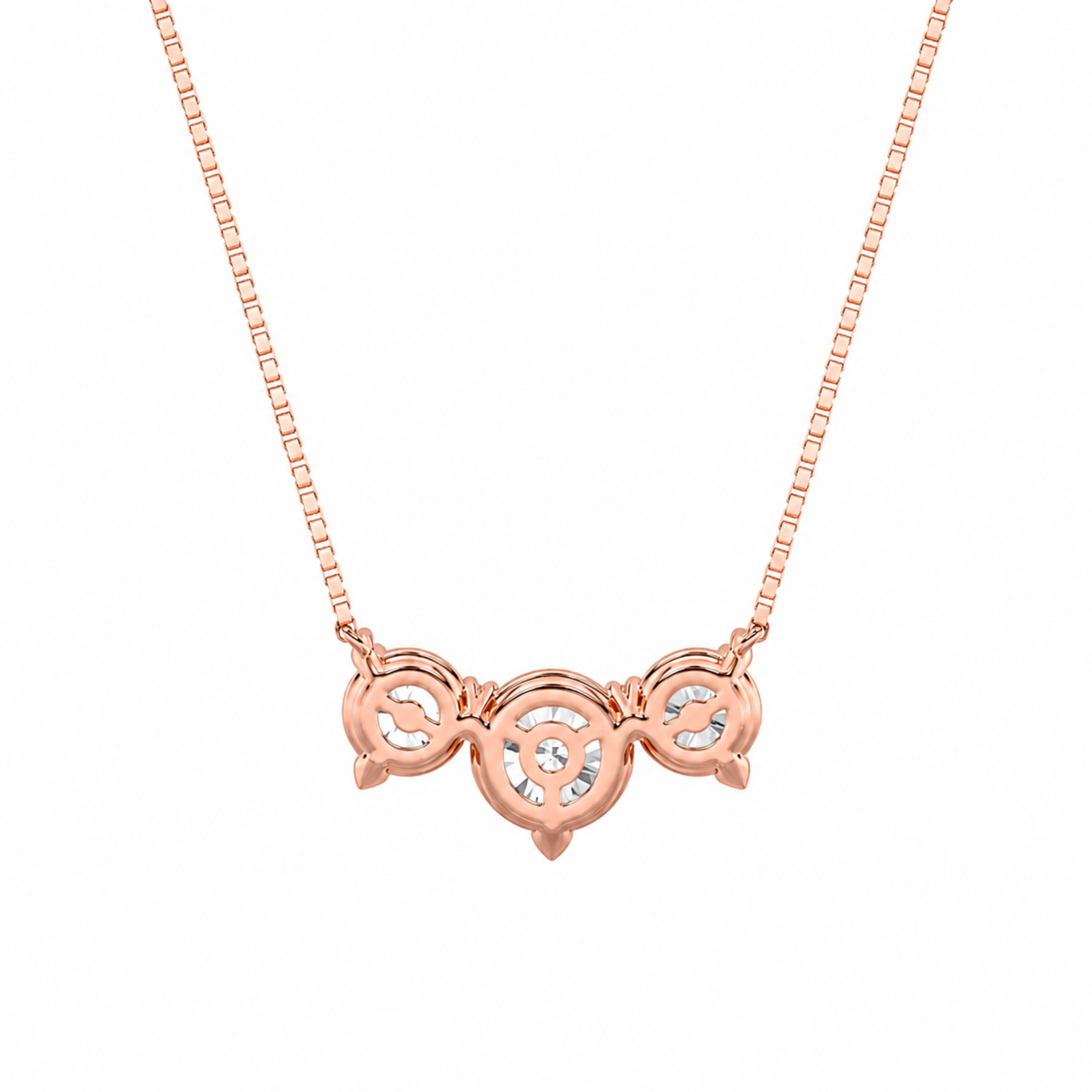 2 Ct Round (F/VS) Lab Grown Diamond Prong 14K Rose Gold Three-Stone Past Present Future Pendant Necklace