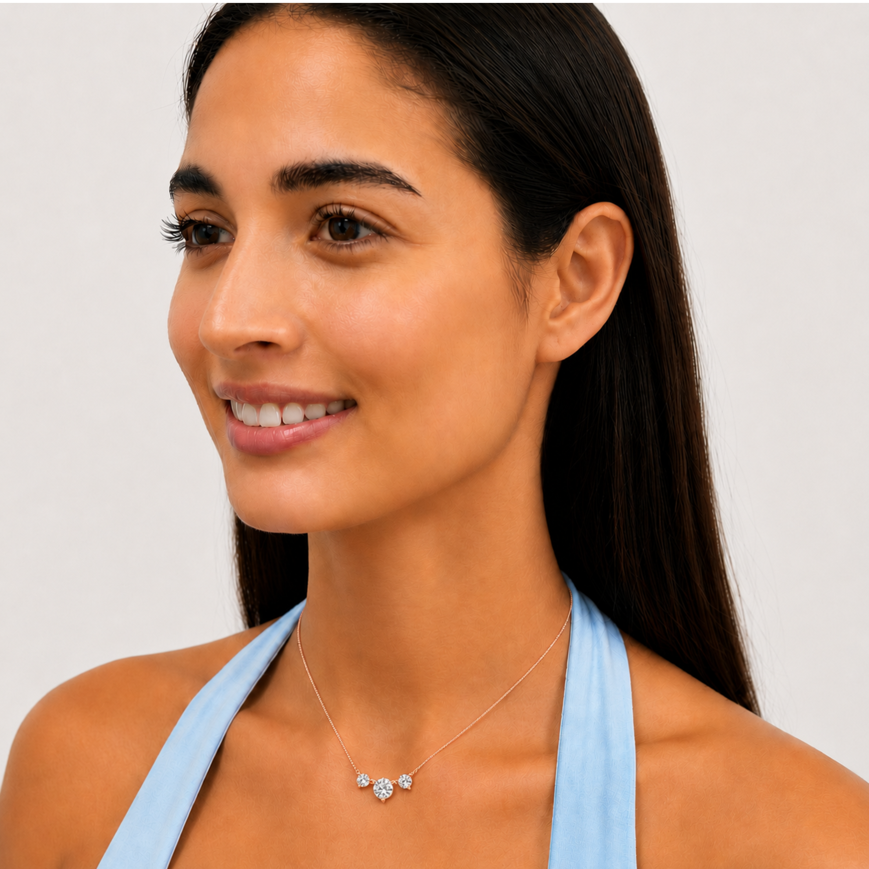 2 Ct Round (F/VS) Lab Grown Diamond Prong 14K Rose Gold Three-Stone Past Present Future Pendant Necklace