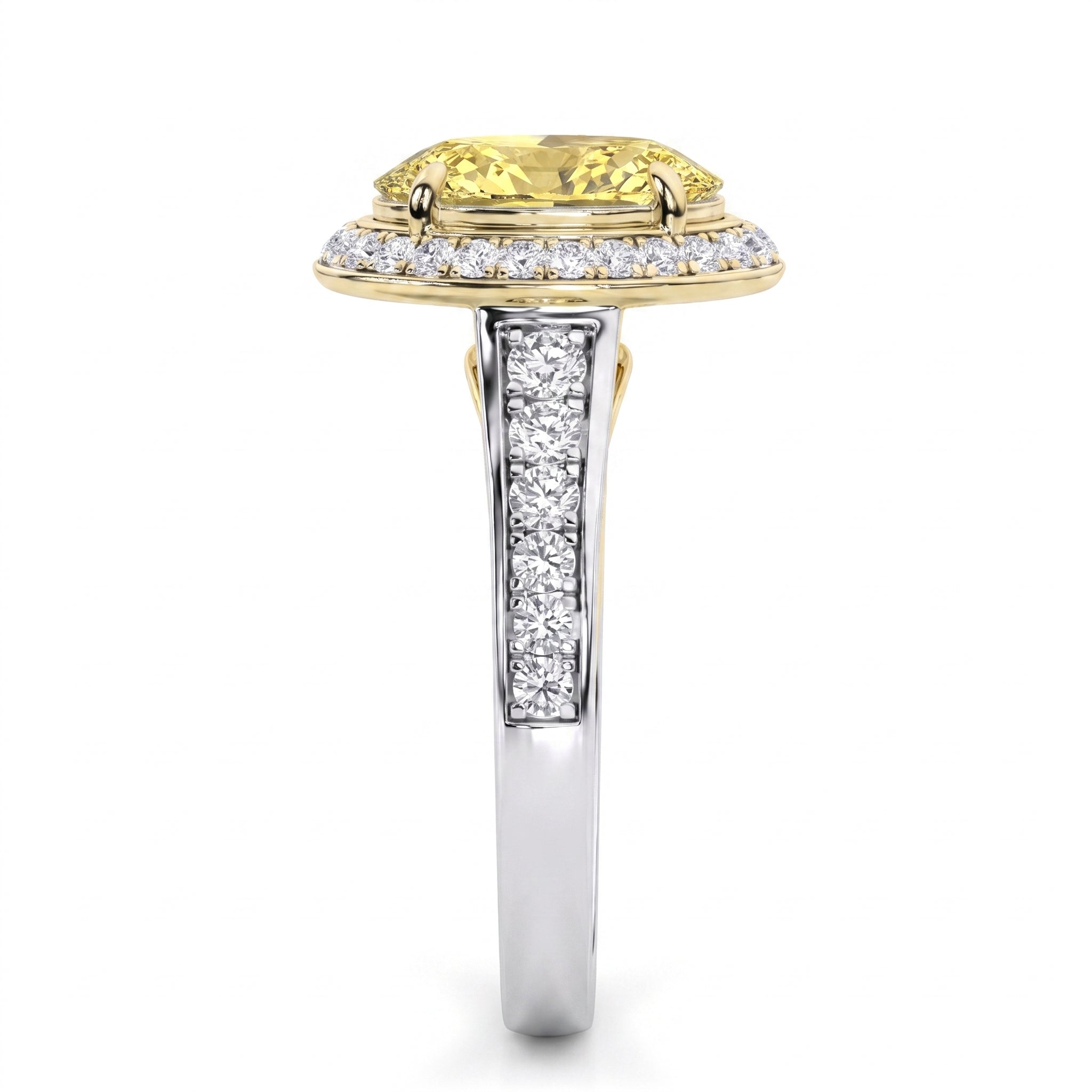 3.5Cttw Oval Shaped Yellow Lab Grown Diamond (F/VS) Bold Accented Statement Engagement Ring in 14K Gold