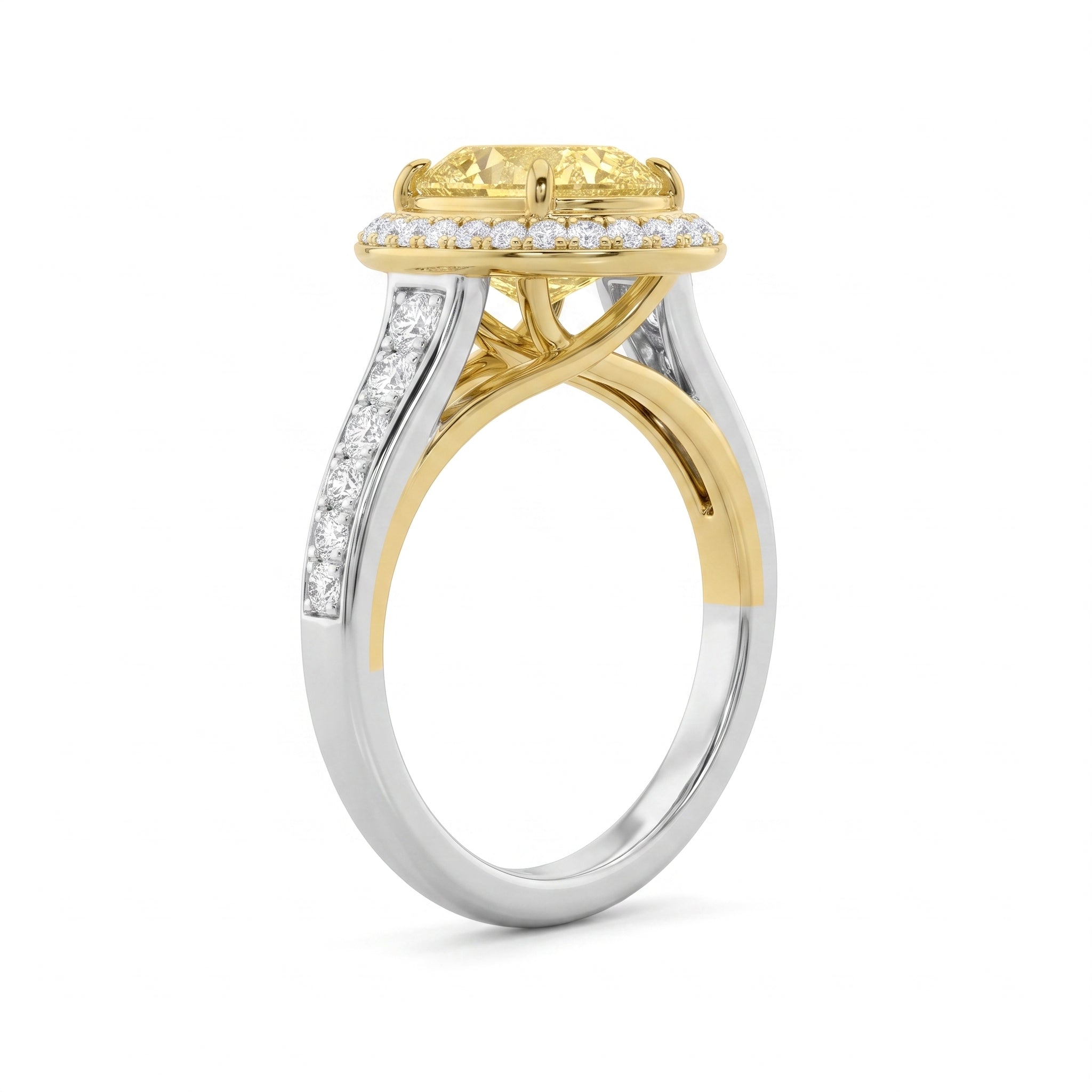 3.5Cttw Oval Shaped Yellow Lab Grown Diamond (F/VS) Bold Accented Statement Engagement Ring in 14K Gold