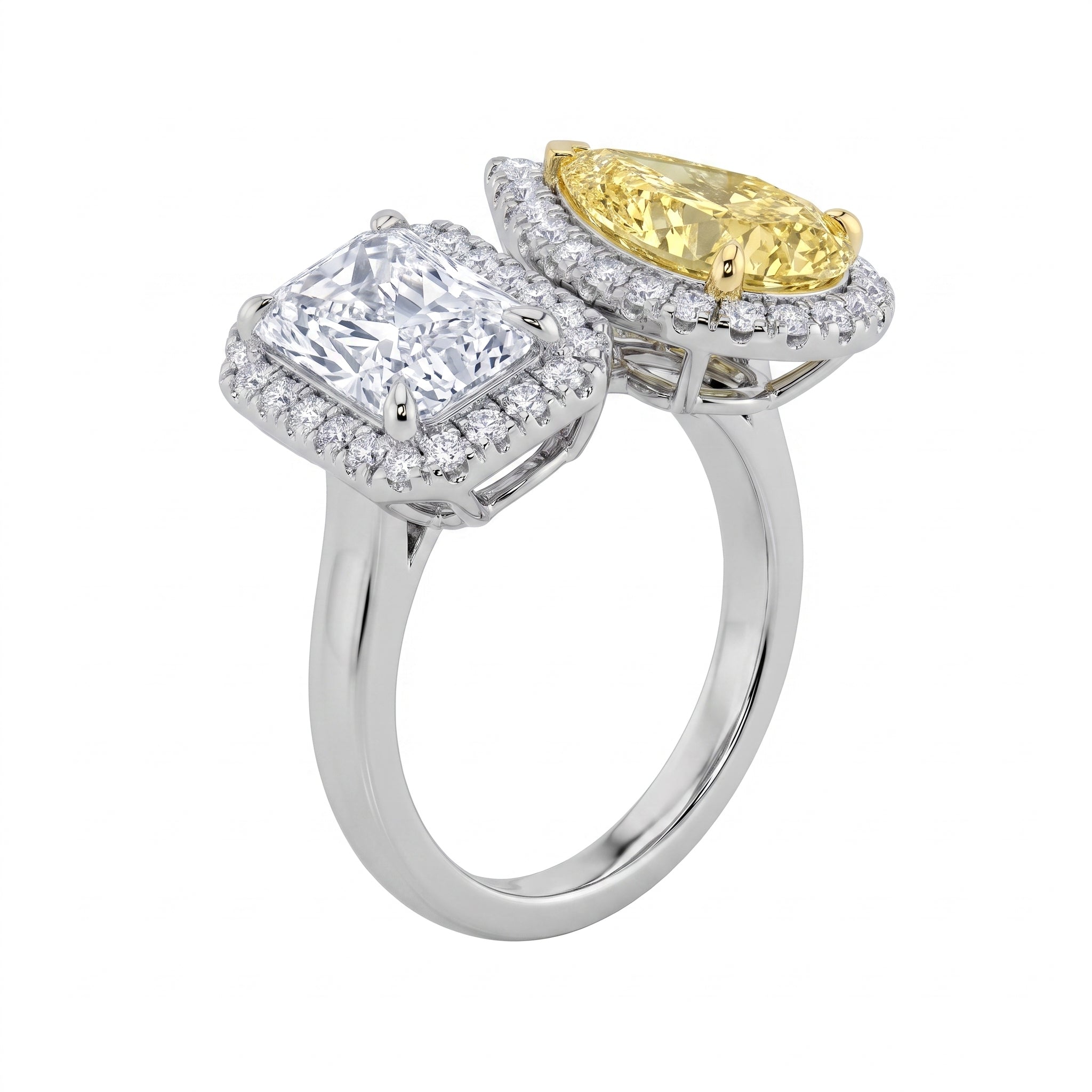 3Cttw Radiant Shaped Lab Grown Diamond (F/VVS) Toi et Moi Fashion Engagement Ring 14K Gold