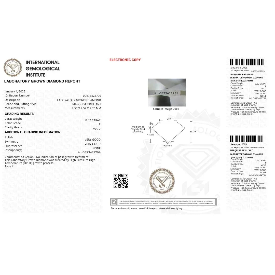Marquise Lab Grown Diamond IGI Certificate