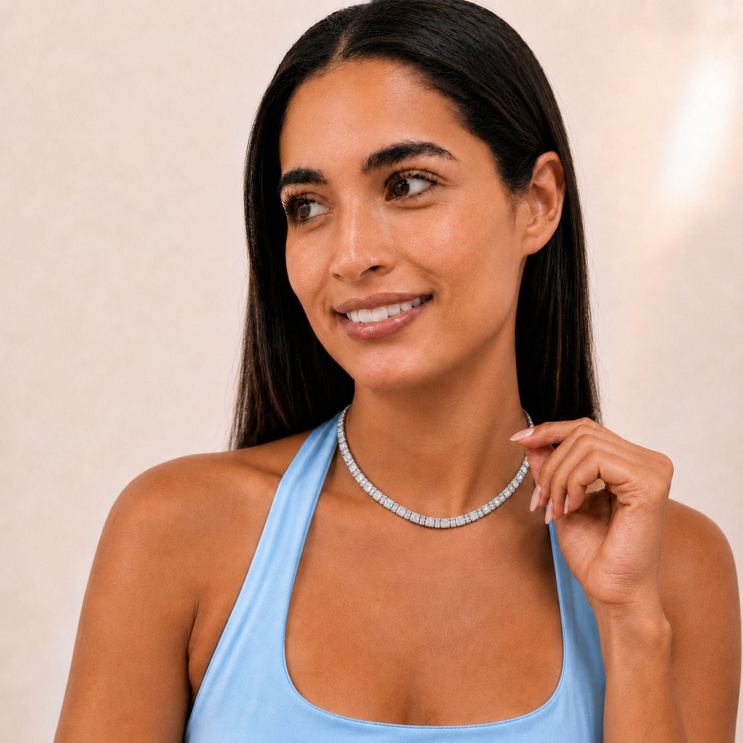 33.0 Ct (F/VS) Lab Grown Diamond Prong 14K White Gold Alternating Eternity Tennis Necklace