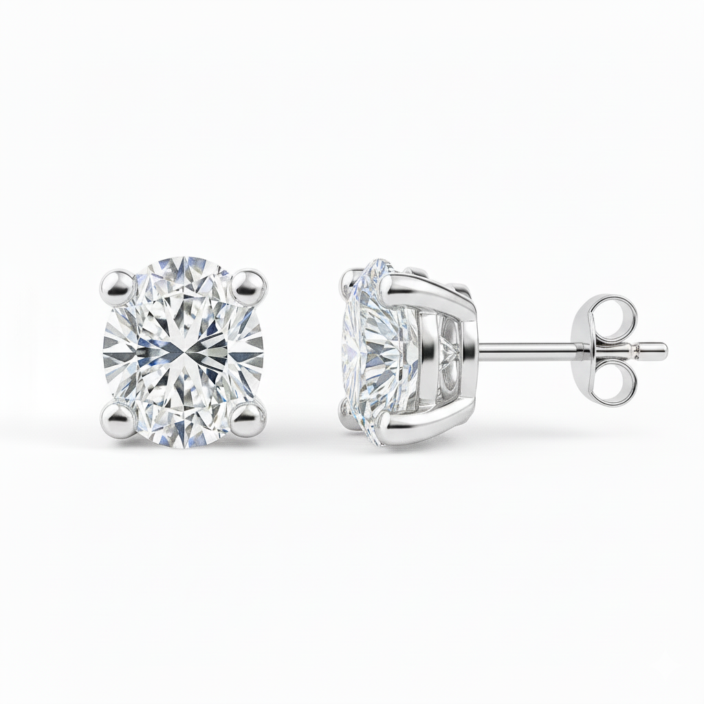 IGI Certified Oval Lab Grown Diamond Solitaire Stud Earrings White Gold