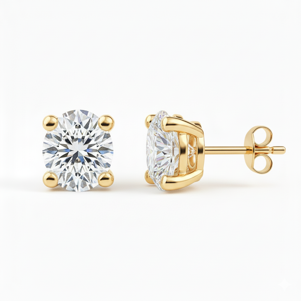 IGI Certified Oval Lab Grown Diamond Solitaire Stud Earrings Yellow Gold