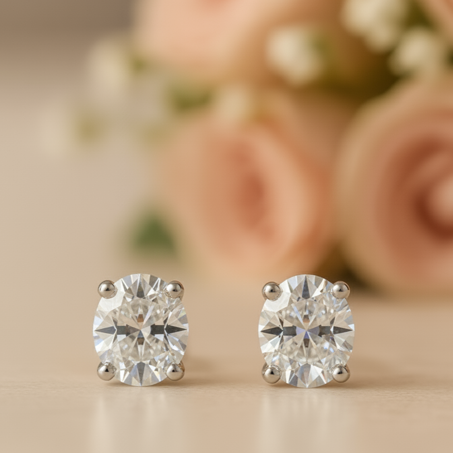 IGI Certified Oval Lab Grown Diamond Solitaire Stud Earrings White Gold