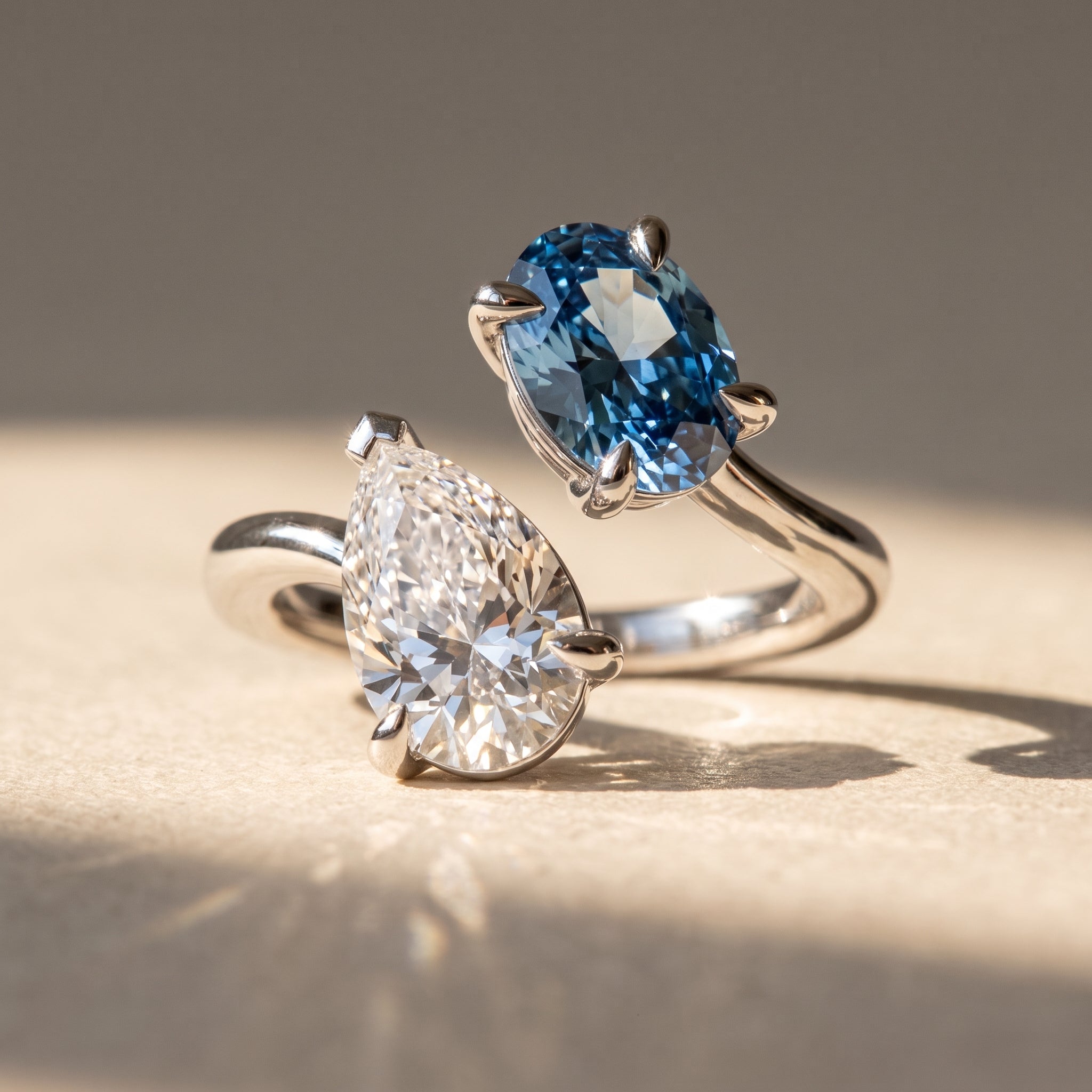 3Cttw Oval Shaped Lab Grown Diamond (F/VS) Toi et Moi Fashion Engagement Ring in 14K Gold