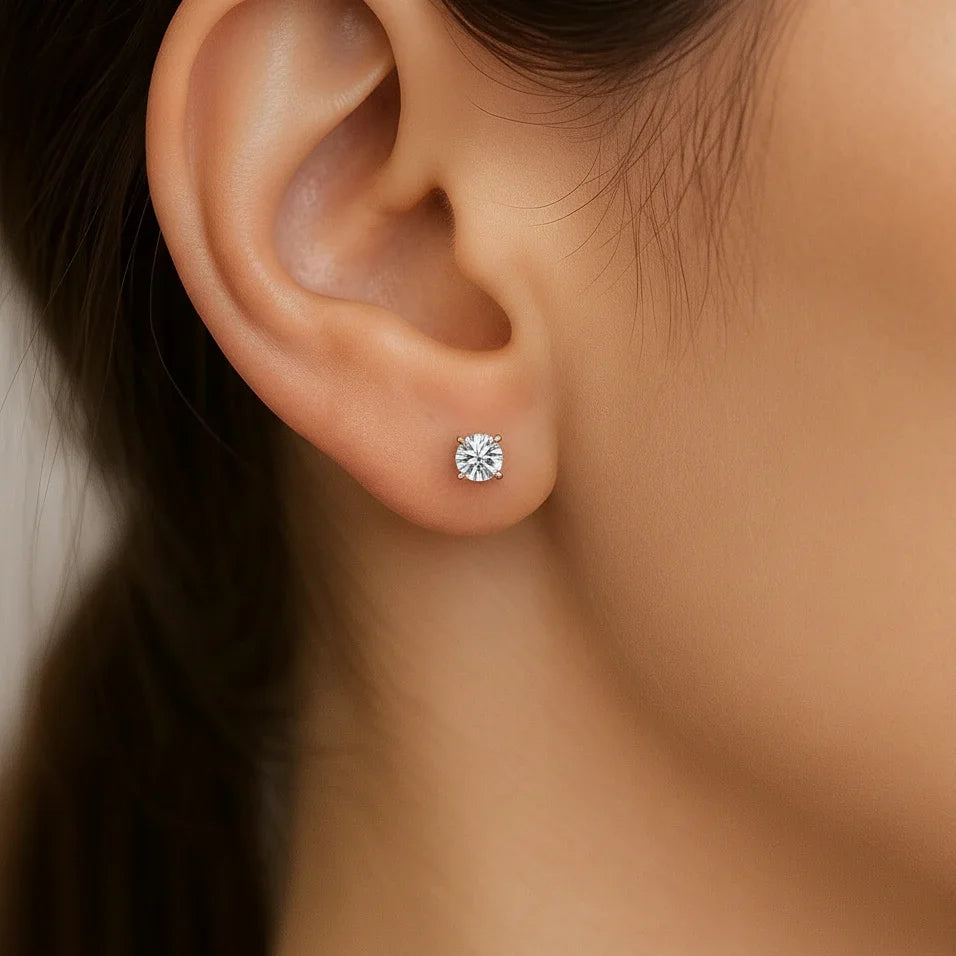 IGI Certified Round Lab Grown Diamond Solitaire Stud Earrings Rose Gold - Fine Diamond