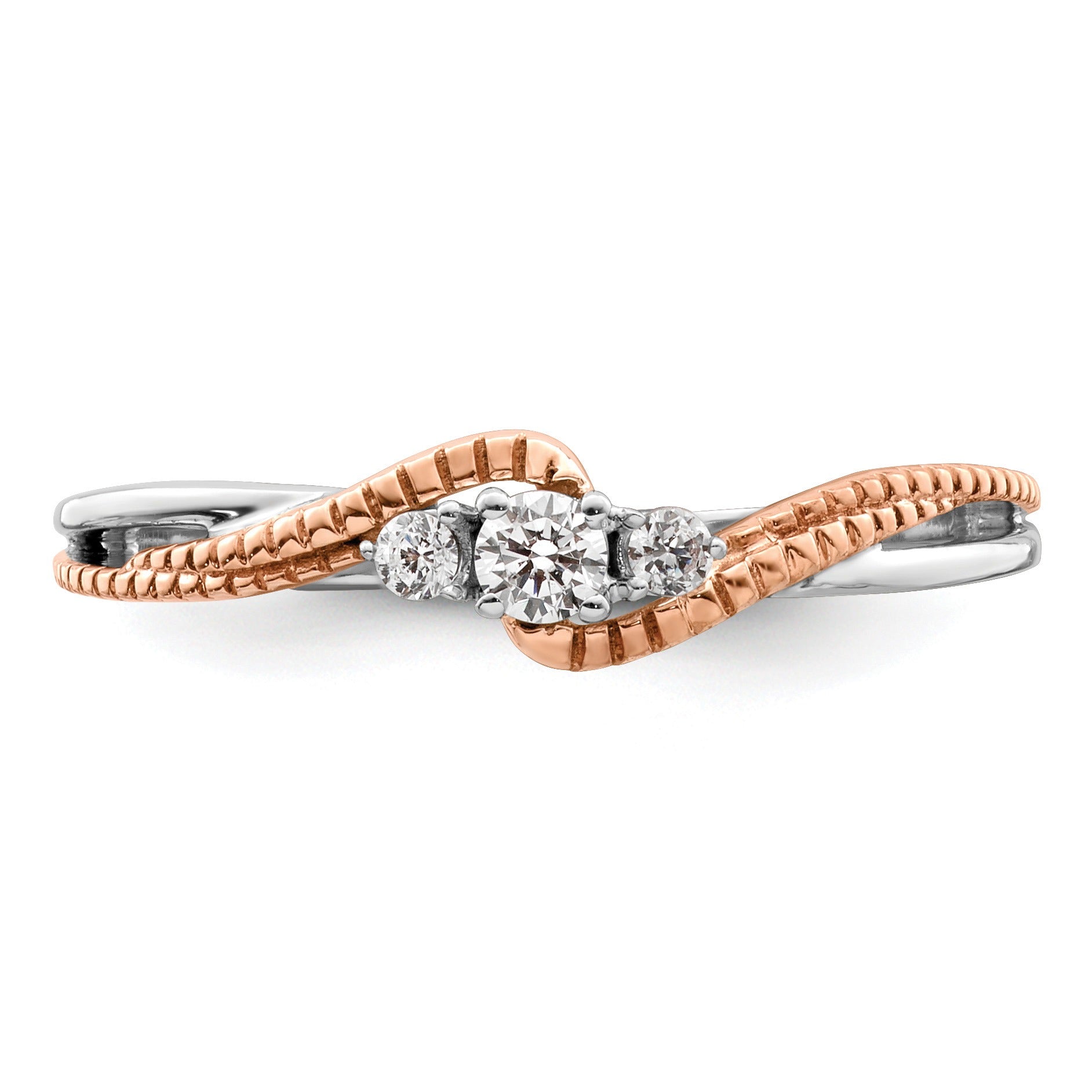 14k Gold Round Three Lab Created Diamond Bypass Ring