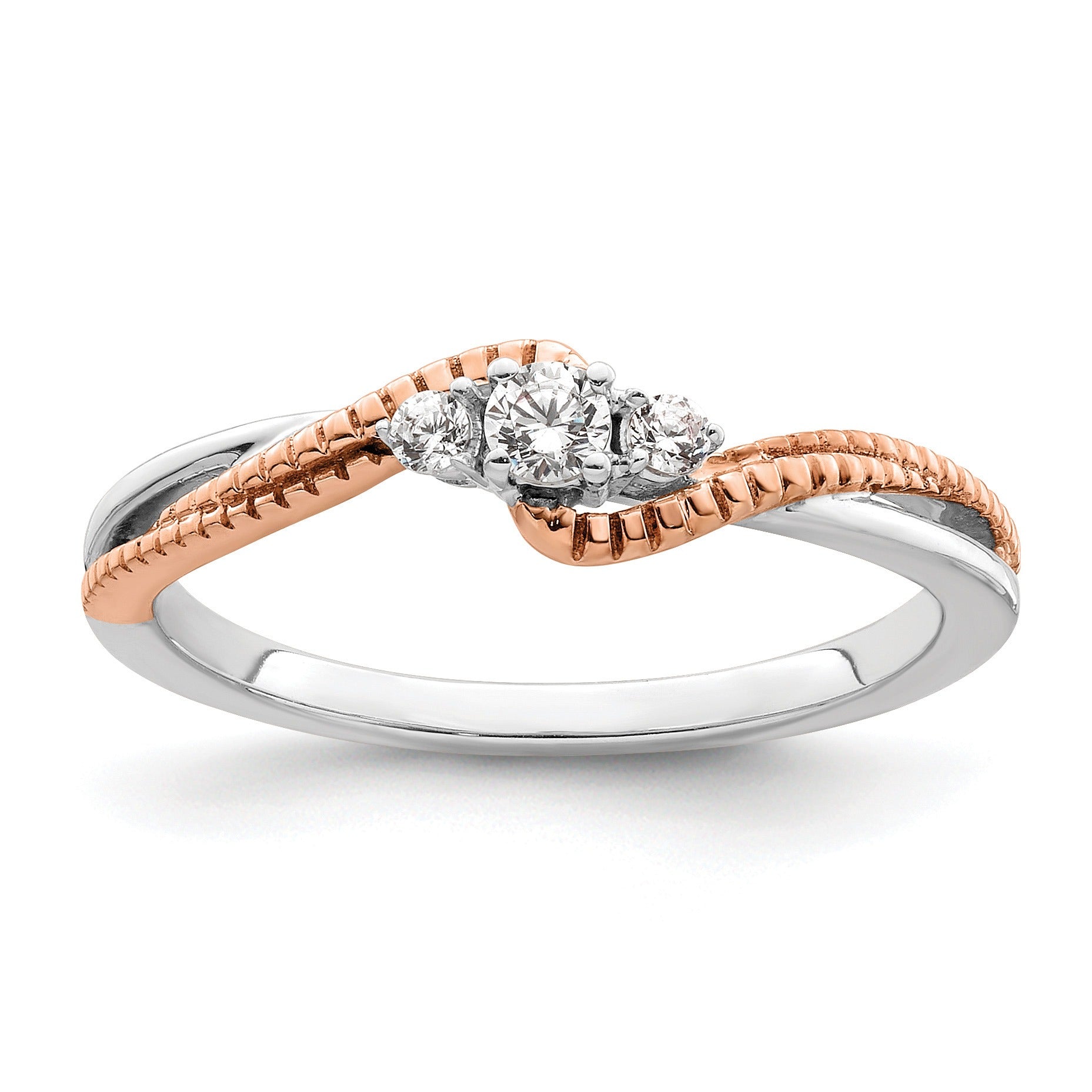 14k Gold Round Three Lab Created Diamond Bypass Ring
