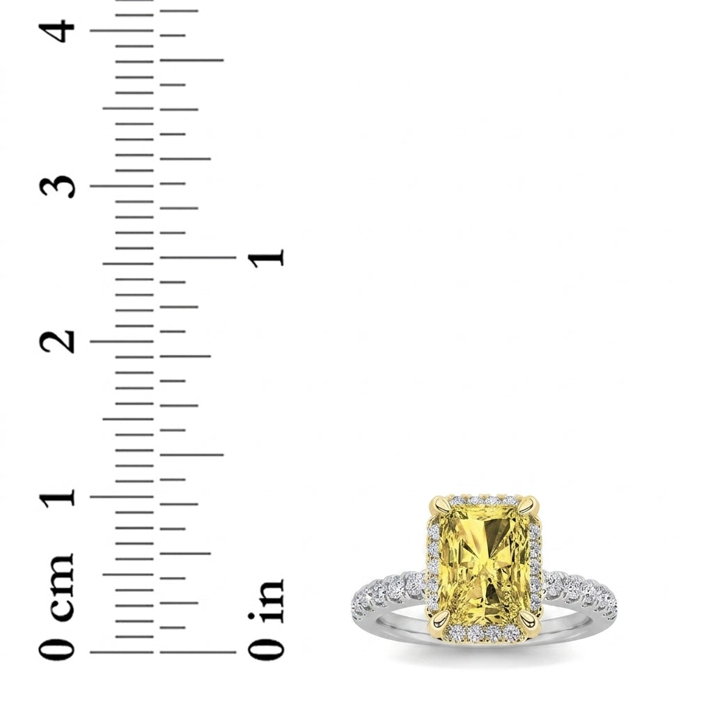 2Cttw Radiant Shaped Yellow Lab Grown Diamond (F/VS) Halo Accented Engagement Ring in 14K Gold