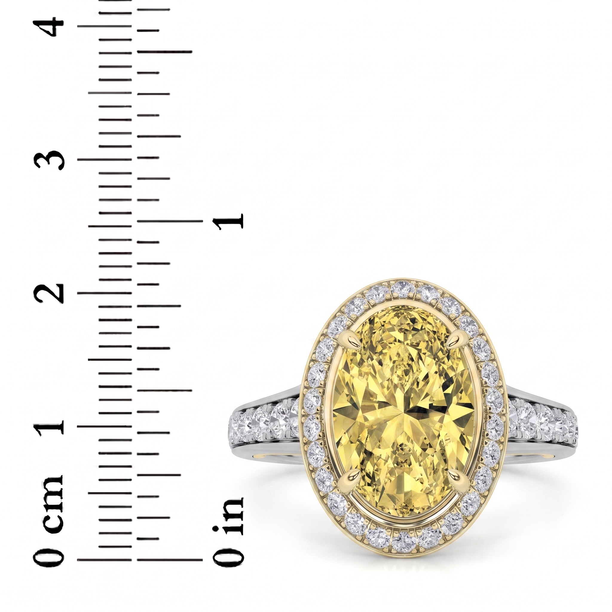 3.5Cttw Oval Shaped Yellow Lab Grown Diamond (F/VS) Bold Accented Statement Engagement Ring in 14K Gold