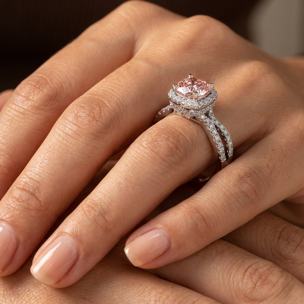 2Cttw Cushion Shaped Pink Lab Grown Diamond (F/VS) Engagement Ring 14K Gold