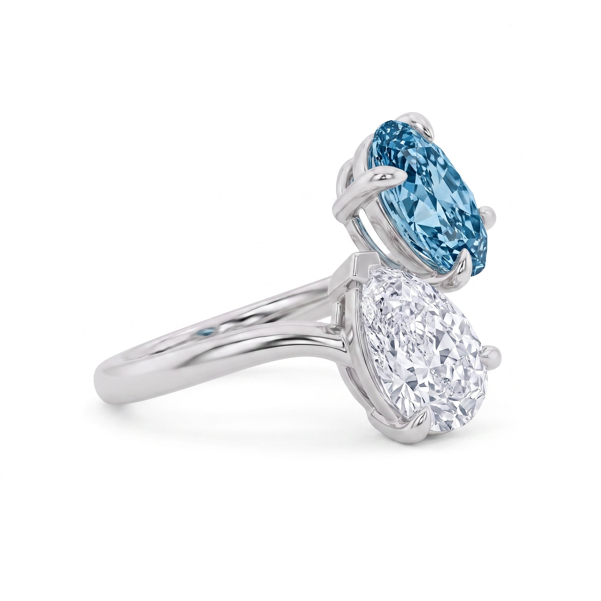 3Cttw Oval Shaped Lab Grown Diamond (F/VS) Toi et Moi Fashion Engagement Ring in 14K Gold