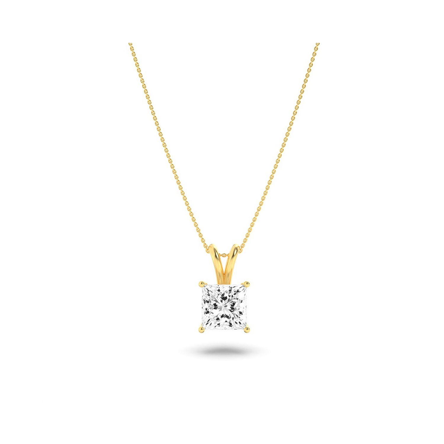 Princess (F/VS) Lab Grown Diamond Prong 14K Yellow Gold Split Bale Solitaire Pendant Necklace