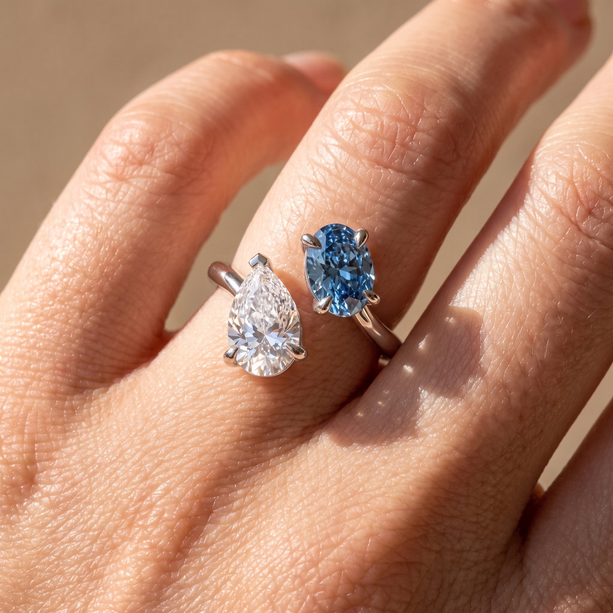 3Cttw Oval Shaped Lab Grown Diamond (F/VS) Toi et Moi Fashion Engagement Ring in 14K Gold