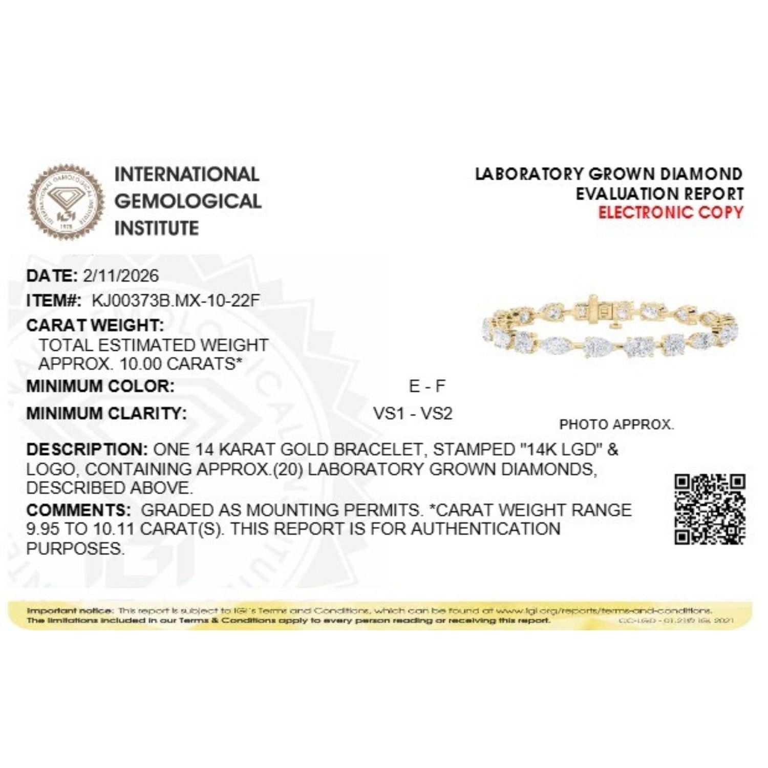 Mix Shaped Lab Grown Diamond (F/VS) Bracelet in 14K Gold