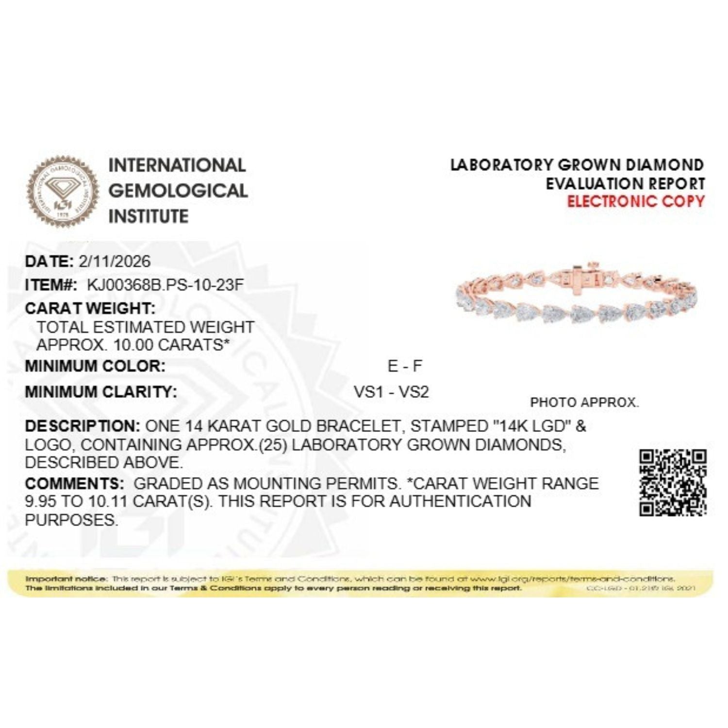 Pear Lab Grown Diamond Prong 14K Rose Gold Fancy Line Tennis Bracelet
