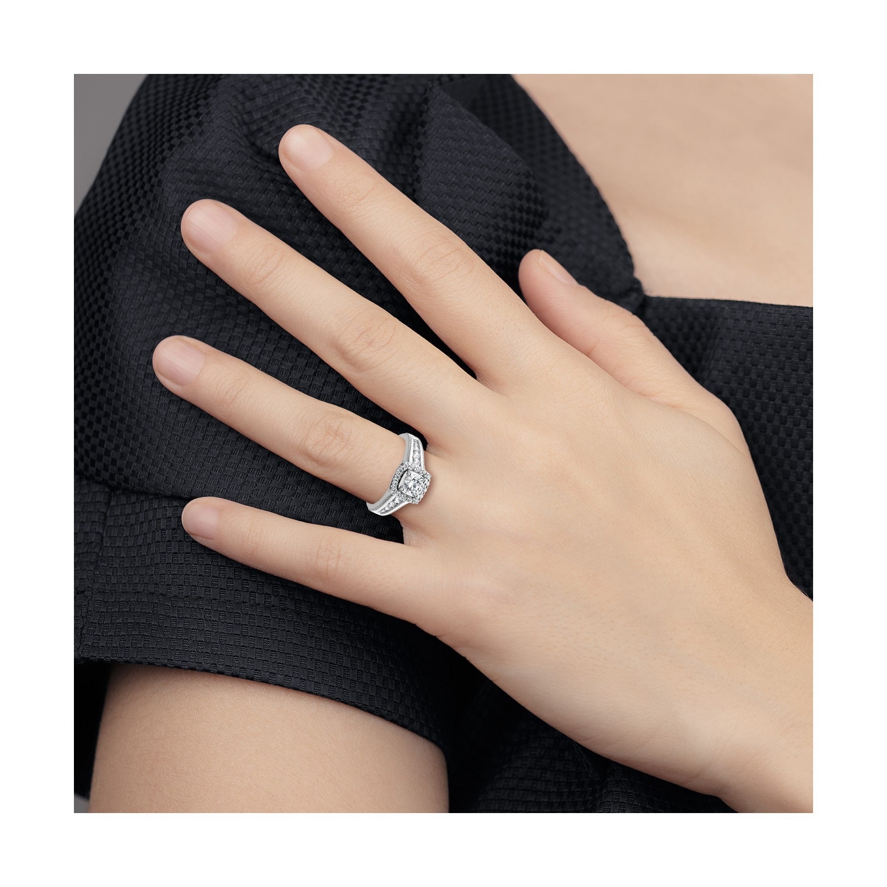 14k White Gold Lab Grown Diamond Halo Engagement Ring