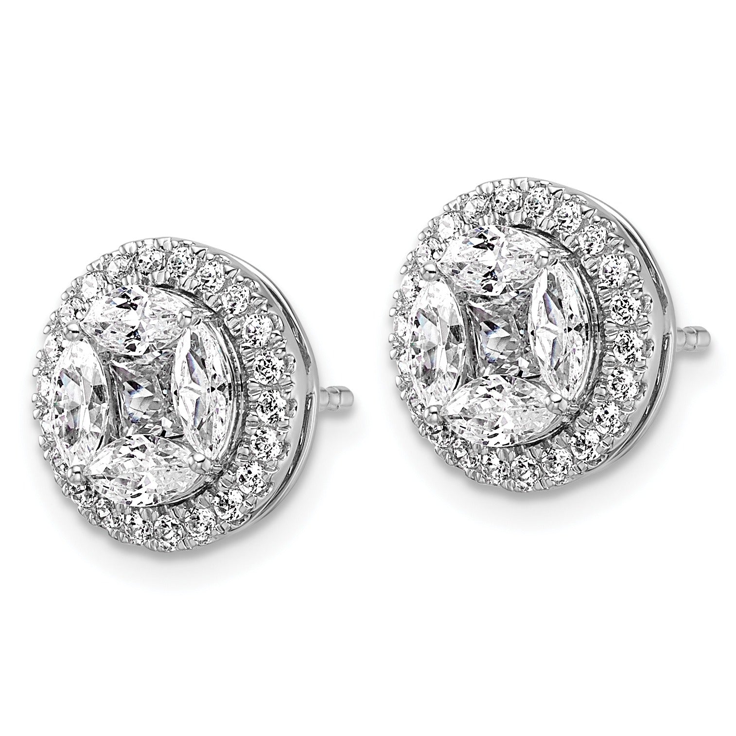 14K White Gold Lab Grown Diamond Marquise Halo Post Stud Earrings