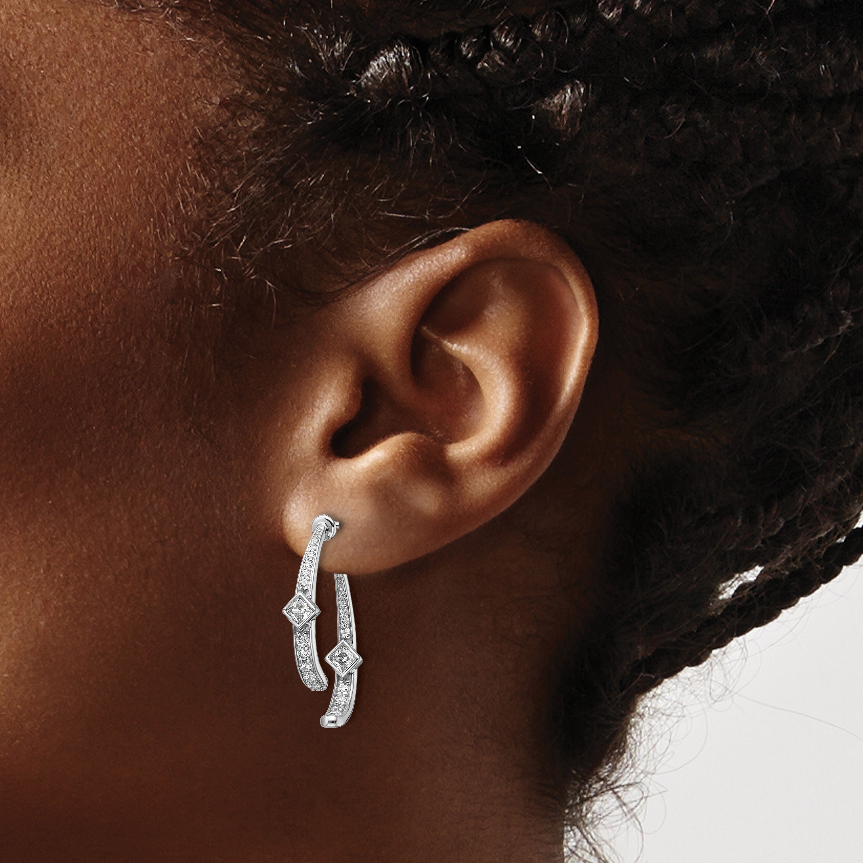 14k White Gold Lab Grown Diamond Dangle Post Earrings