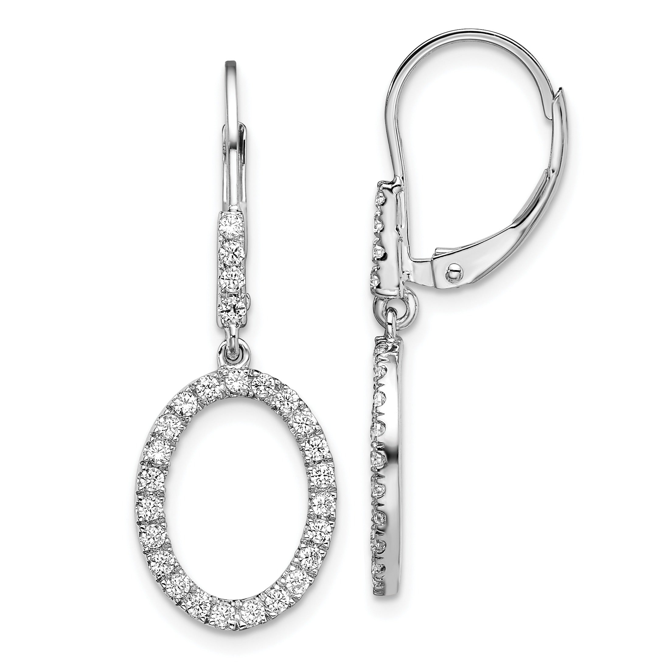 14k White Gold Lab Diamond Dangle Oval Leverback Earrings