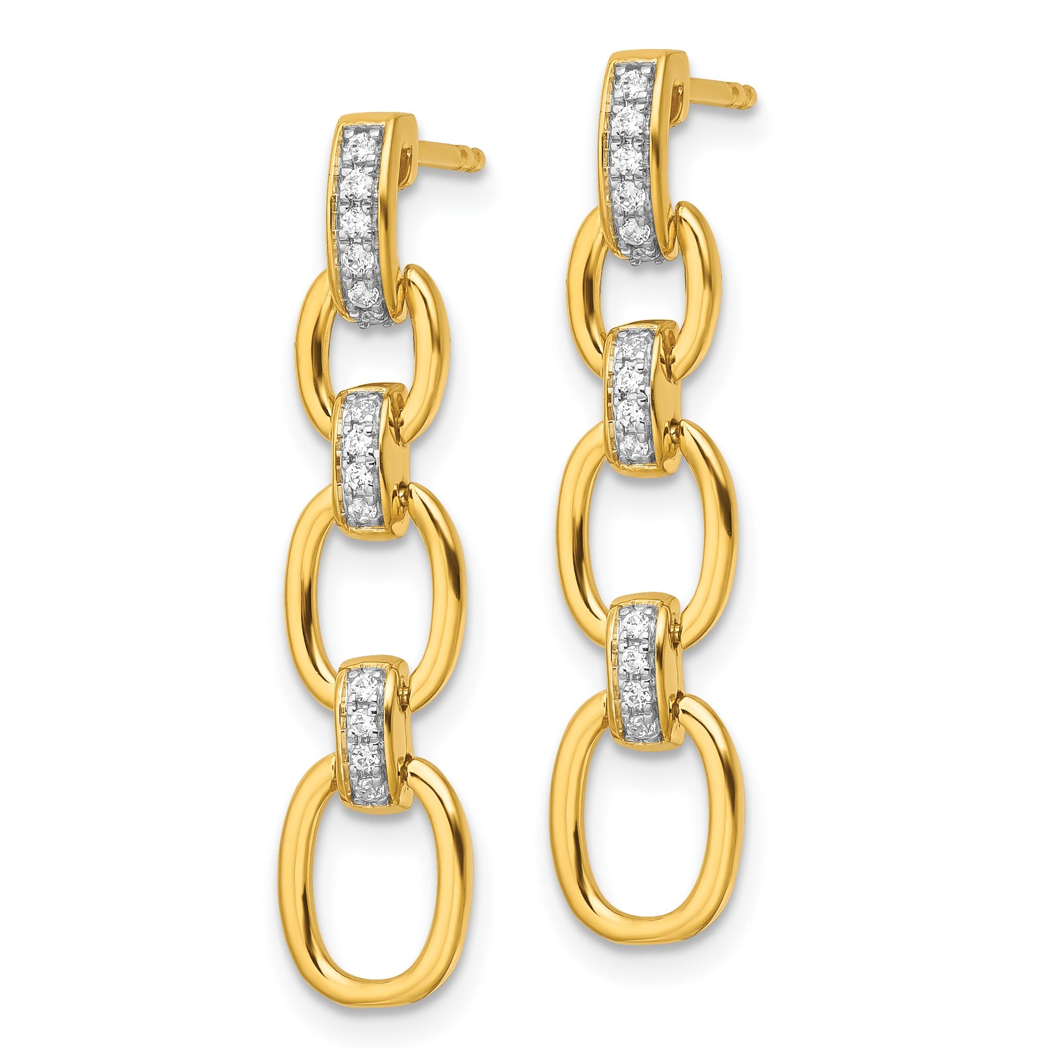 14k Yellow Gold Lab Grown Diamond Fashion Dangle Link Post Earrings