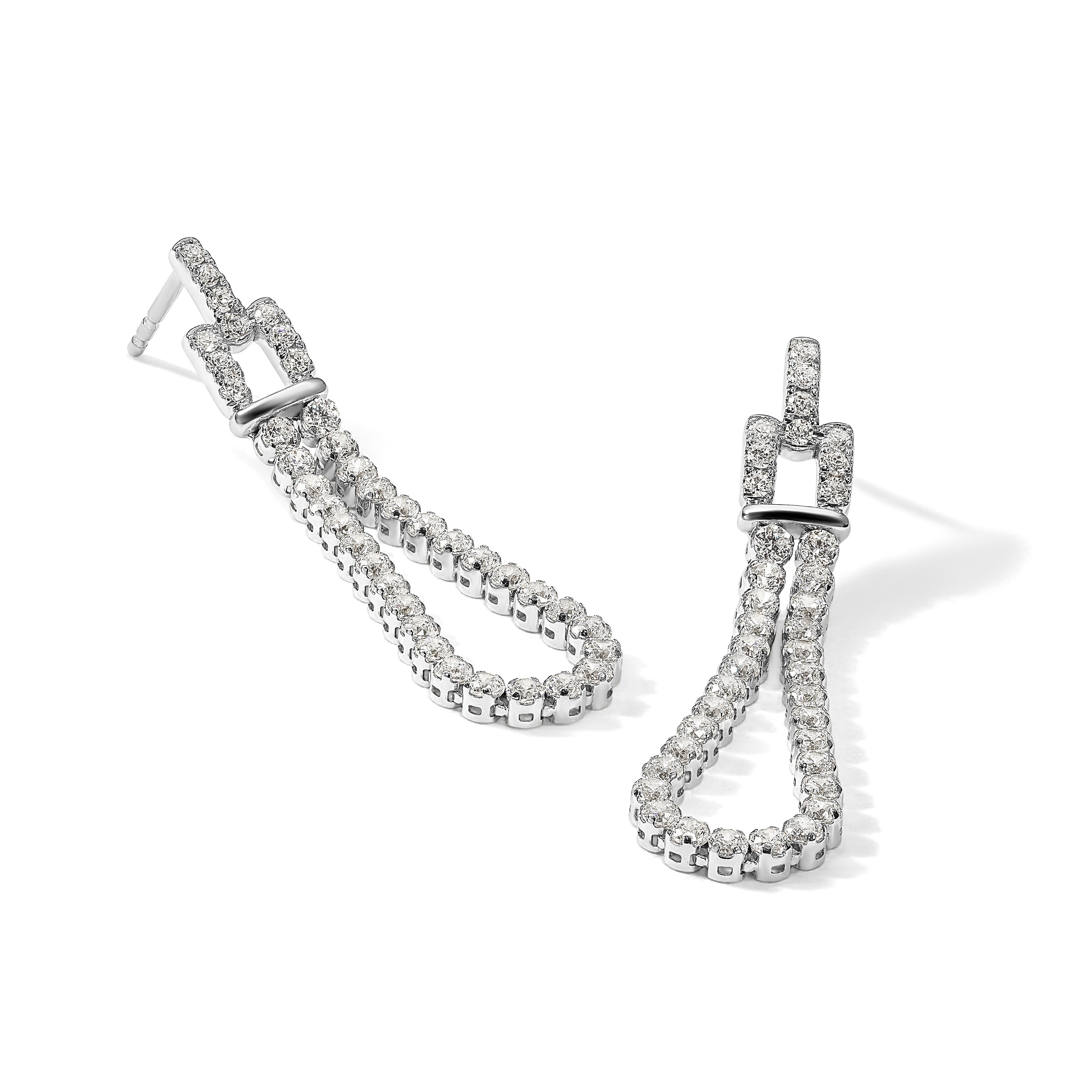 14k White Gold Lab Grown Diamond Dangle Loop Earrings