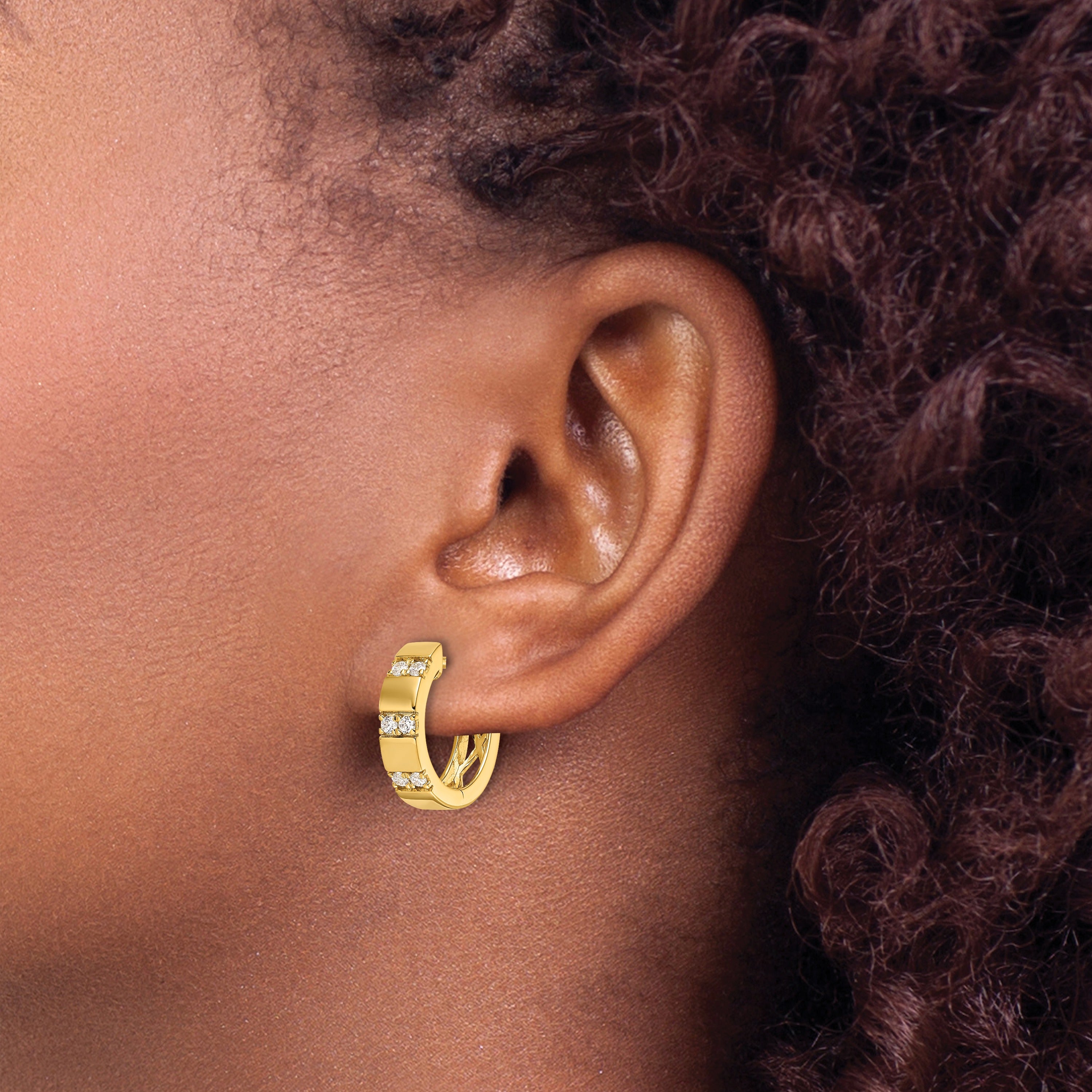 14k Yellow Gold Lab Grown Diamond Hinged Hoop Earring