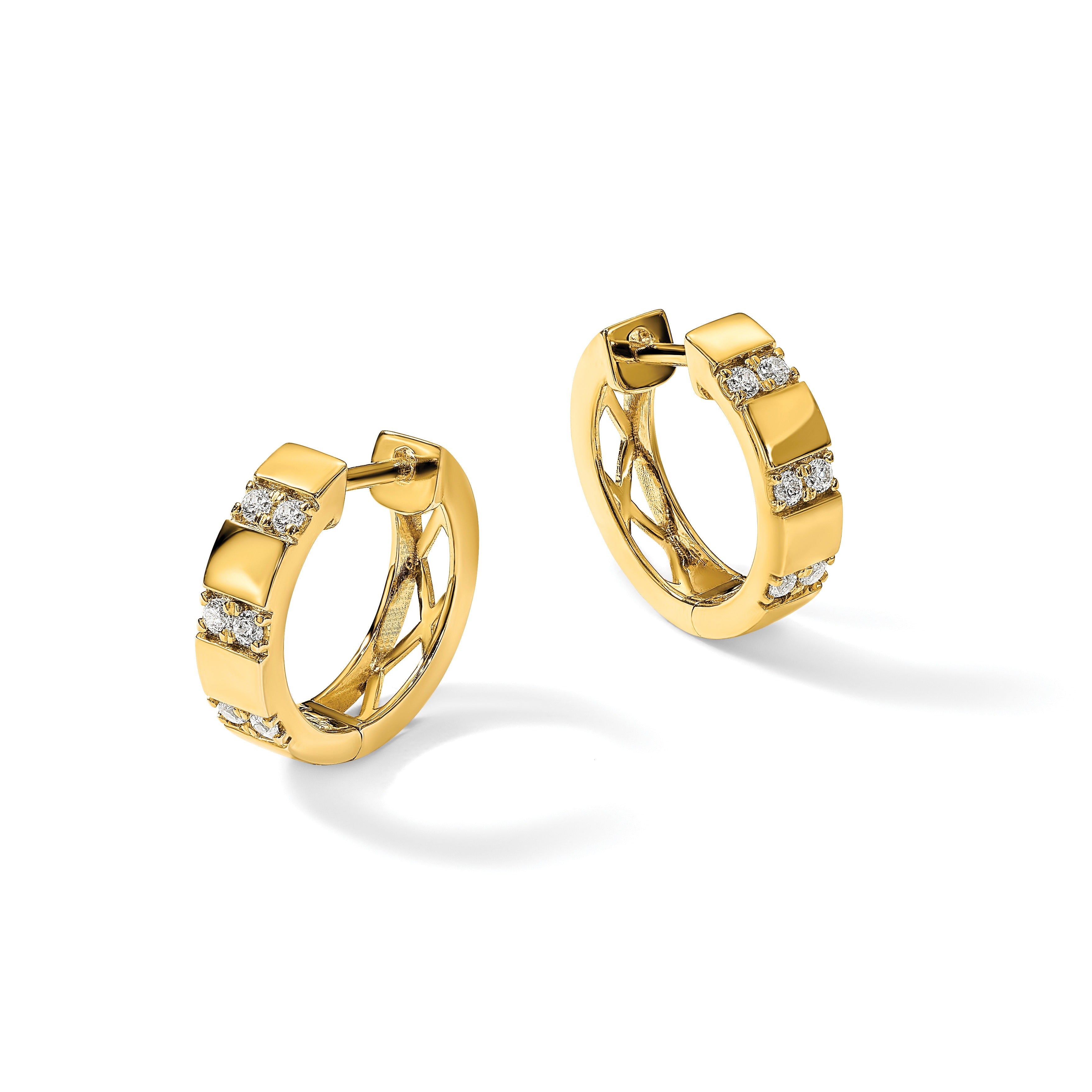 14k Yellow Gold Lab Grown Diamond Hinged Hoops
