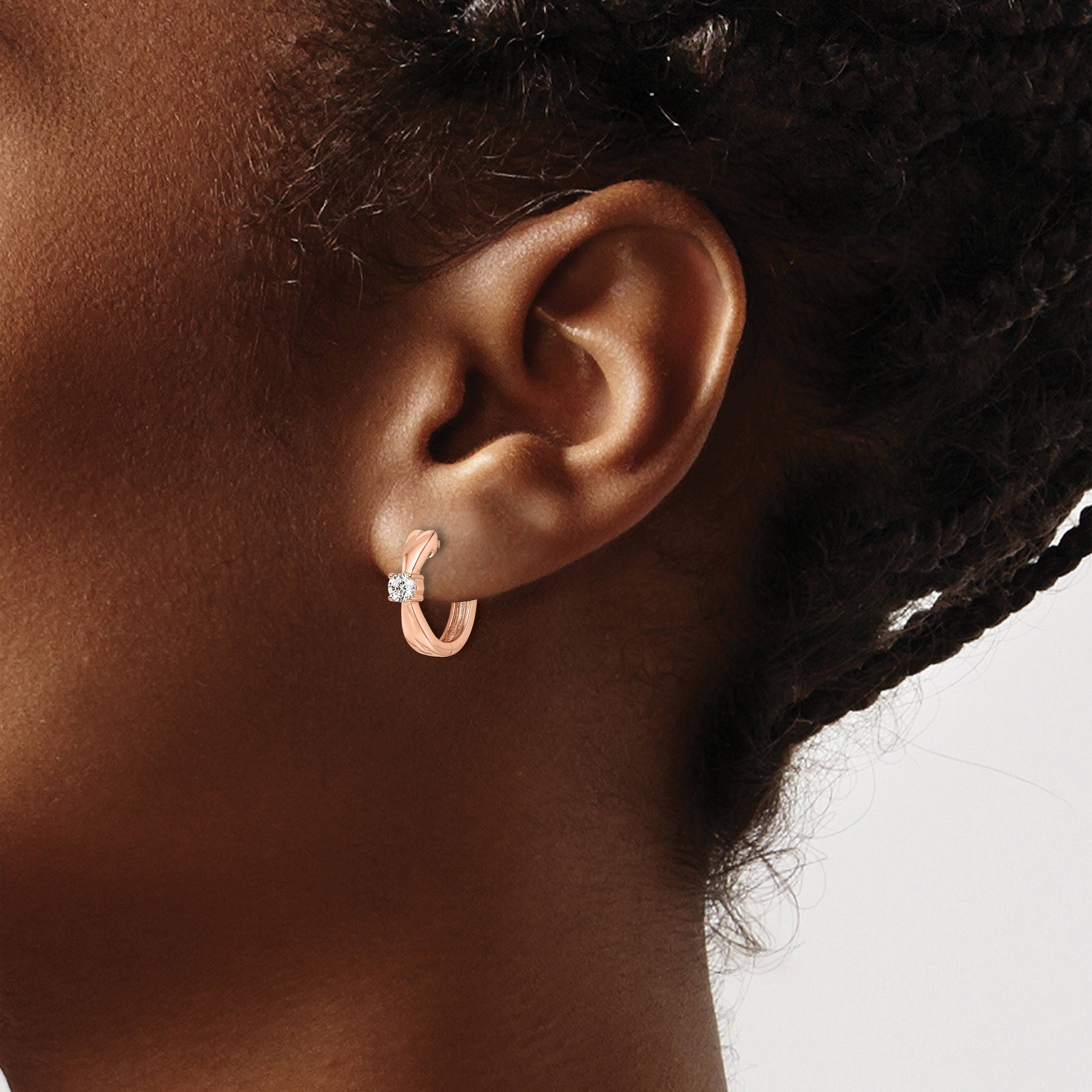 14k Rose Gold Lab Grown Diamond Hinged Hoop Earrings