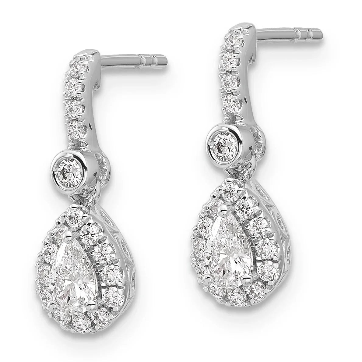 14k White Gold Lab Grown Diamond Pear Dangle Post Earrings - Fine Diamond