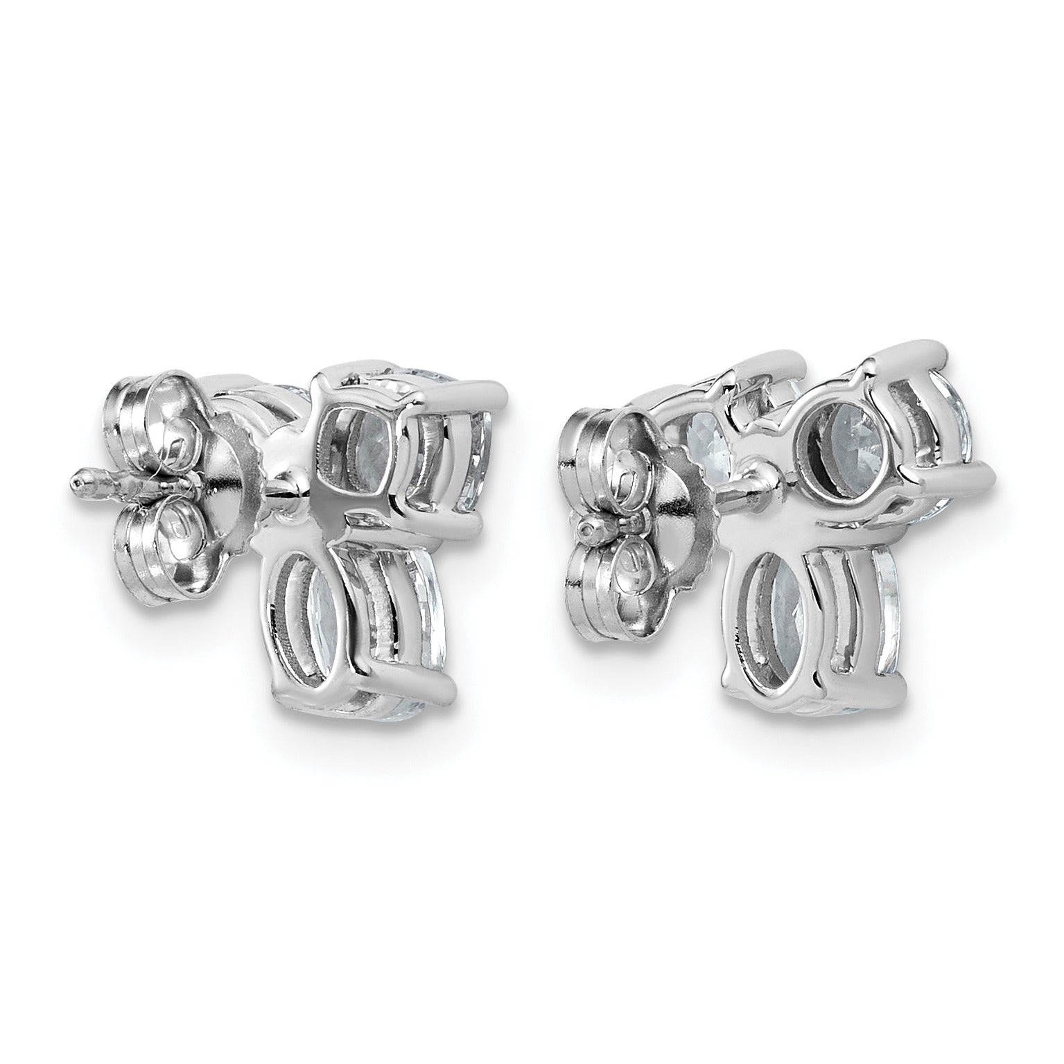 14K White Gold Lab Grown Diamond Cushion Three Stone Post Stud Earrings