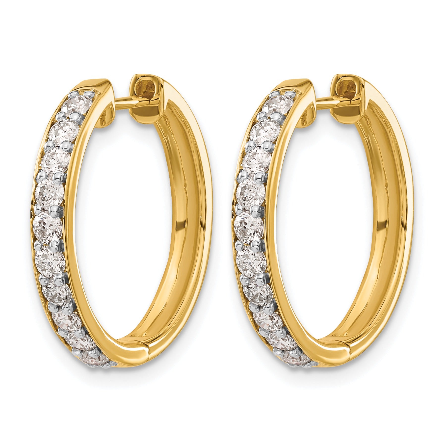 14K Gold Round Lab Grown Diamond Hinged Hoop Earrings