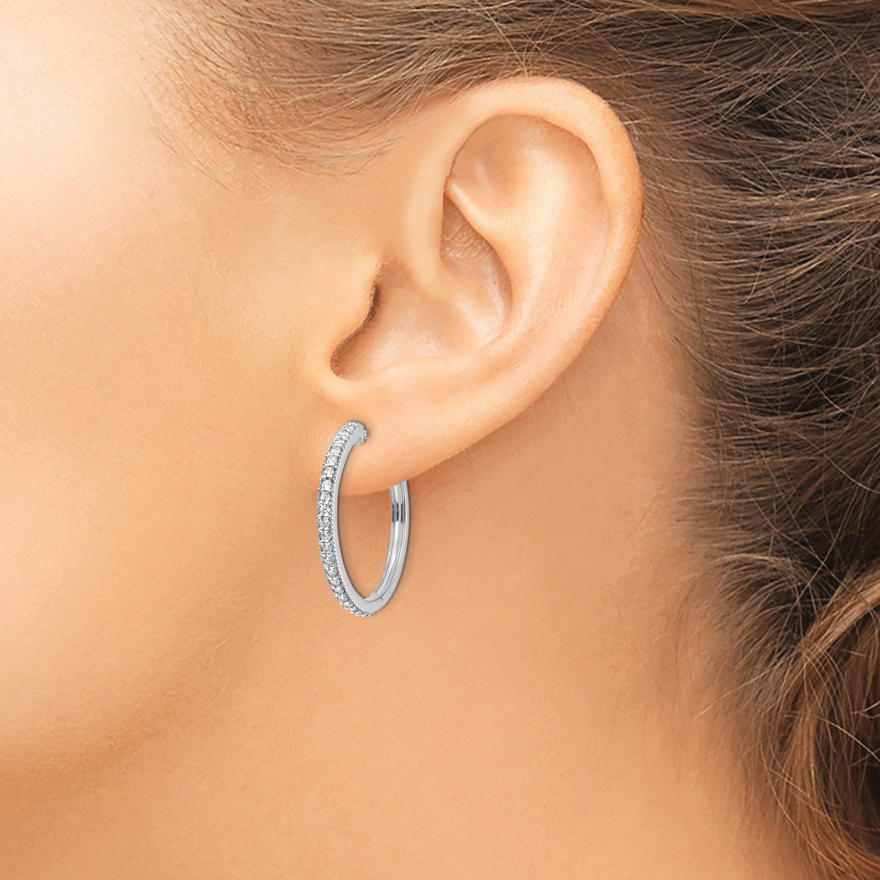 14k Gold Lab Grown Diamond Round Hinged Hoop Earrings