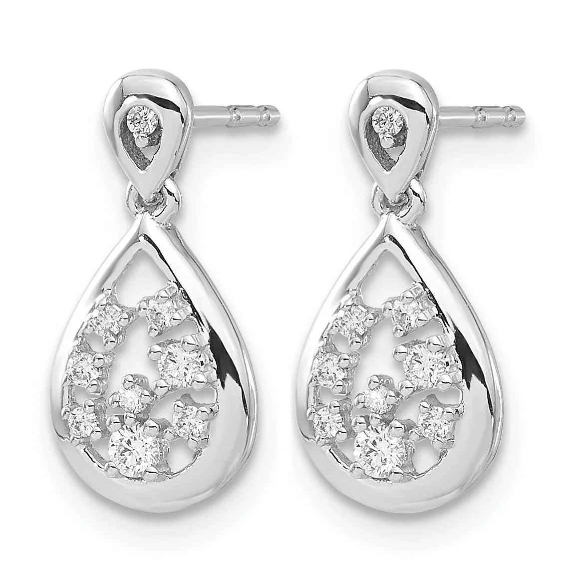 14k White Gold Lab Grown Diamond Dangle Teardrop Post Earrings - Fine Diamond