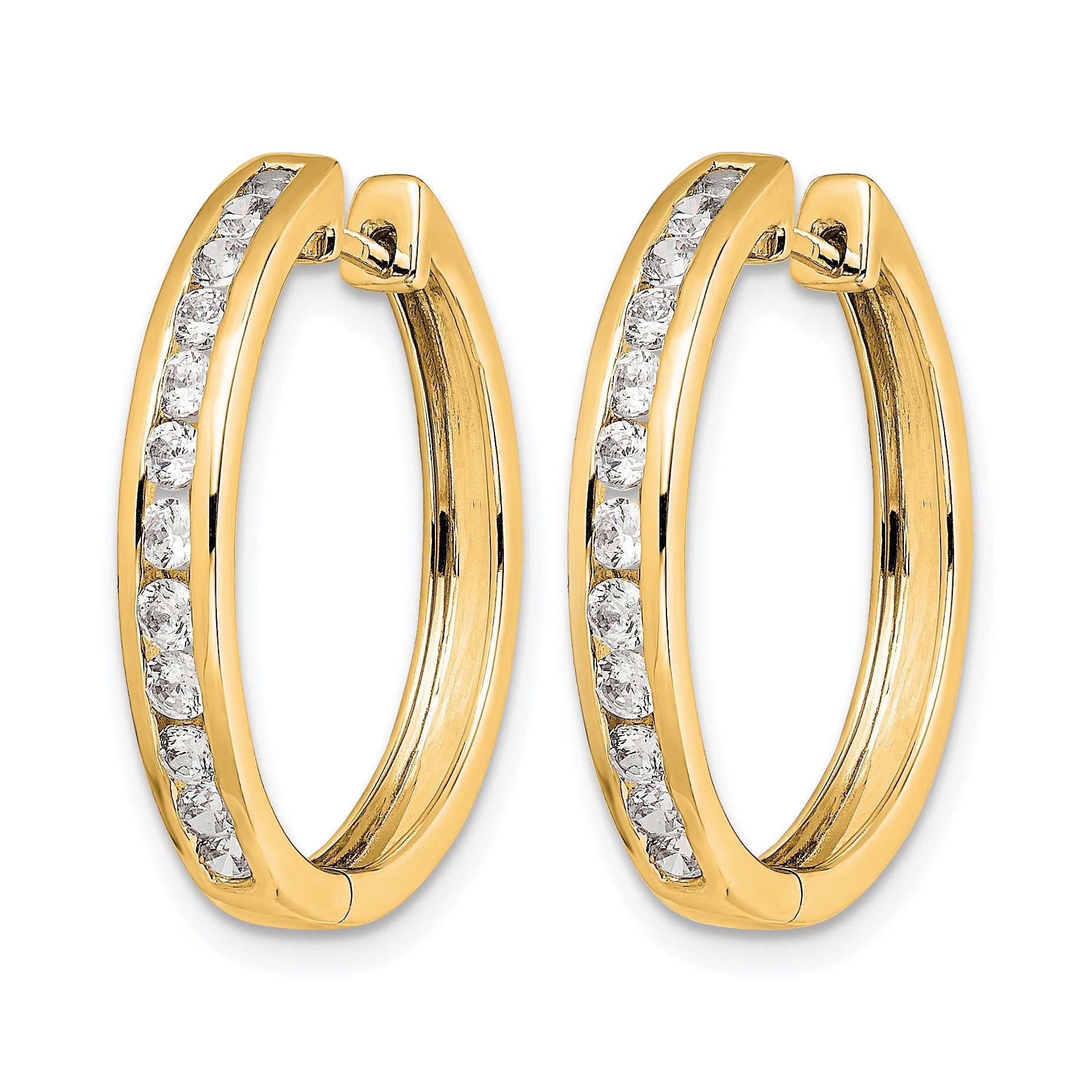 14k Yellow Gold Lab Grown Diamond Hinged Hoop Earrings