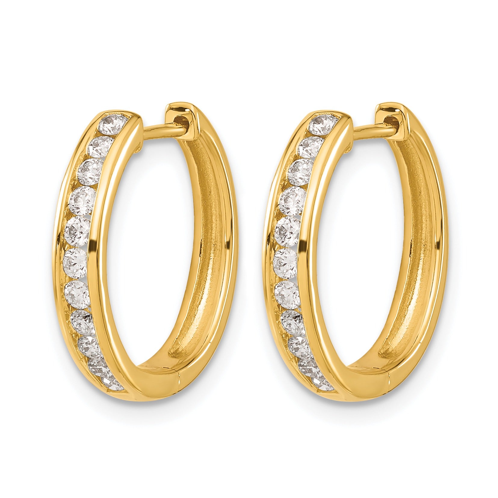 14K Yellow Gold Lab Grown Diamond Hinged Tennis Hoop Earrings