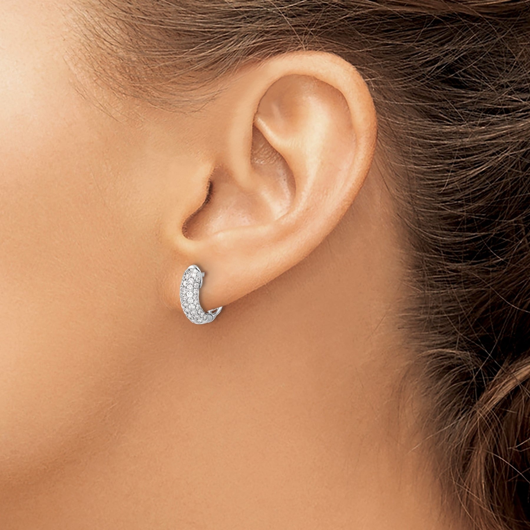 Lab Grown Diamond Hinged Hoop Cluster Earrings 14k White Gold