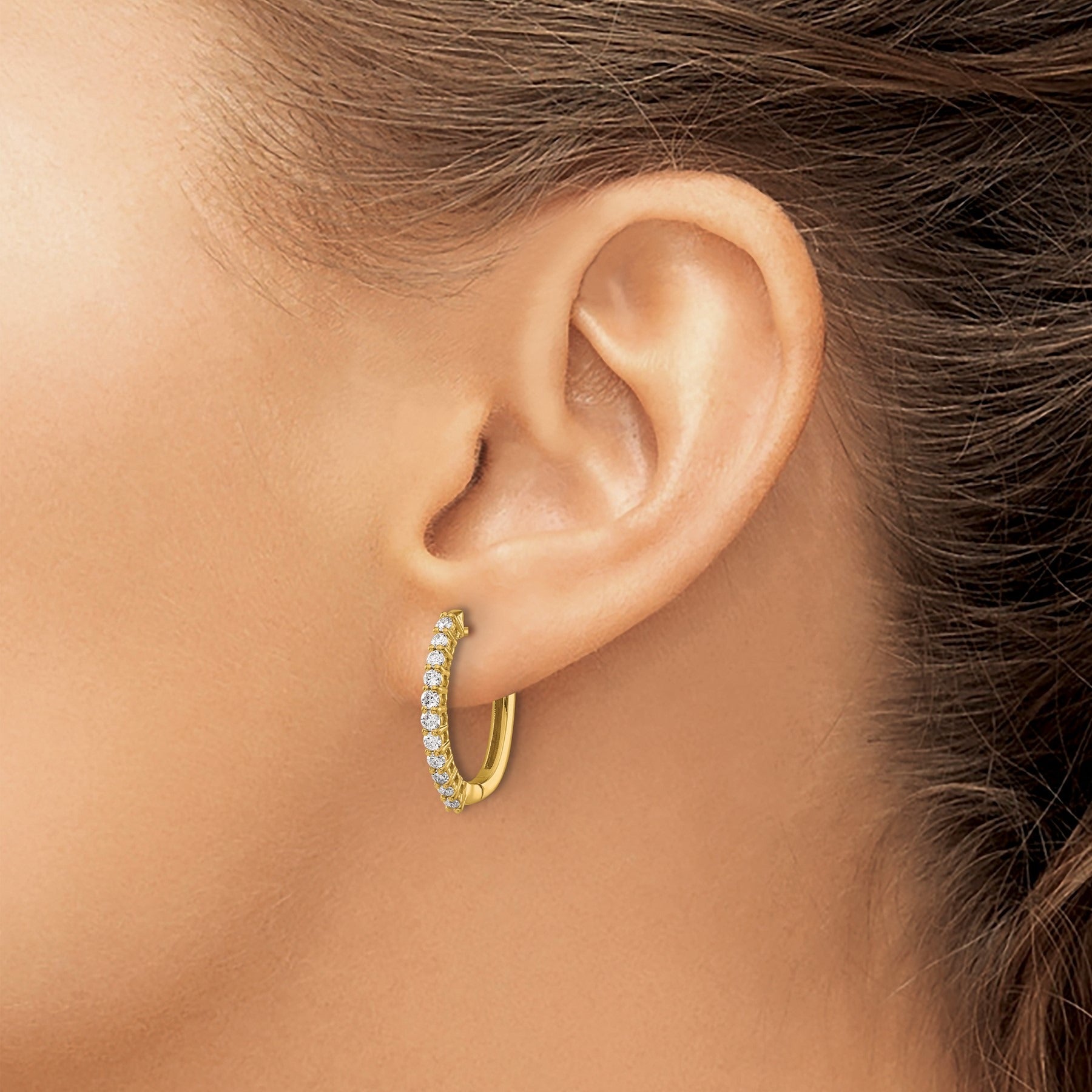 14k Gold Lab Grown Diamond Hinged Hoop Earrings