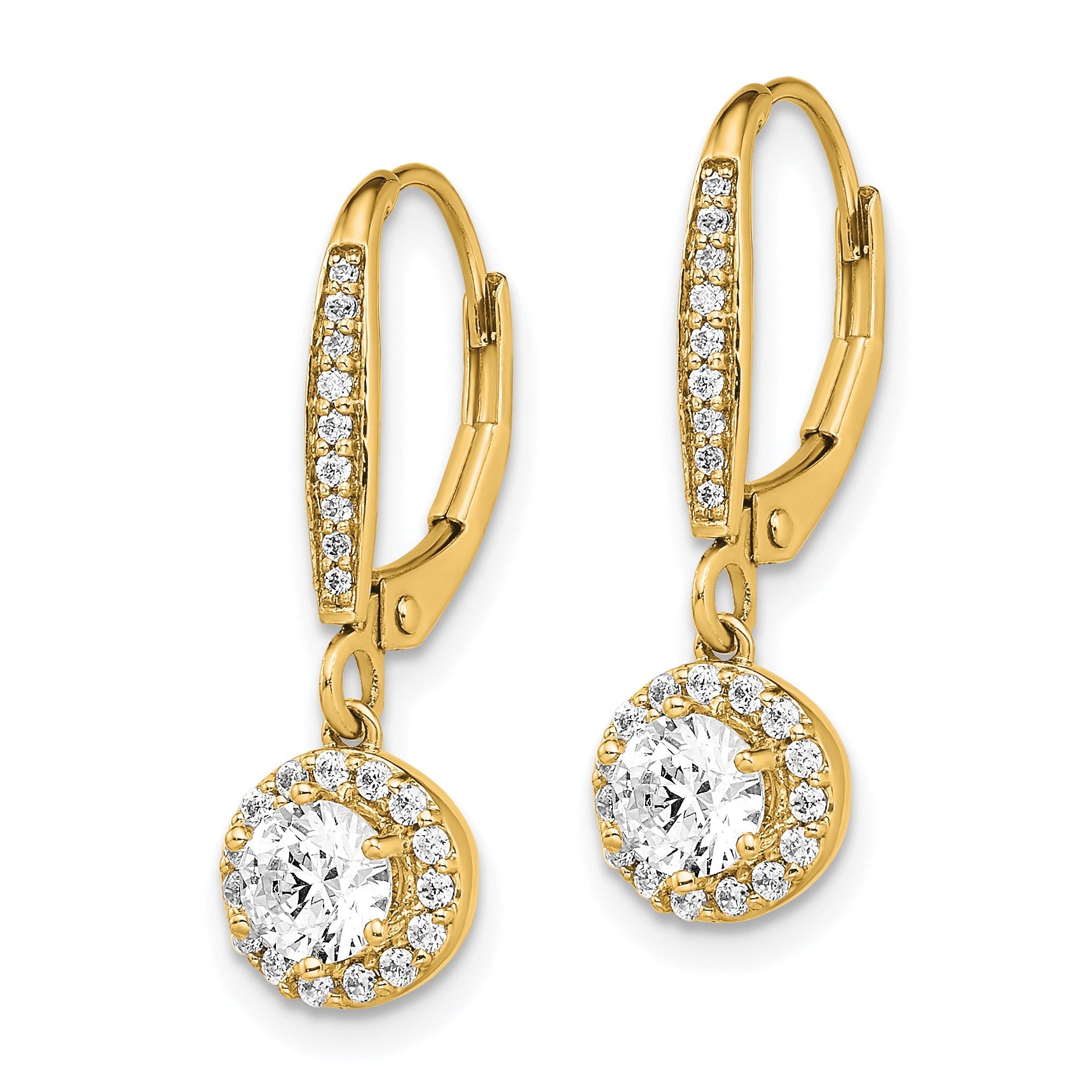 14k Gold Lab Diamond Halo Drop Leverback Earrings
