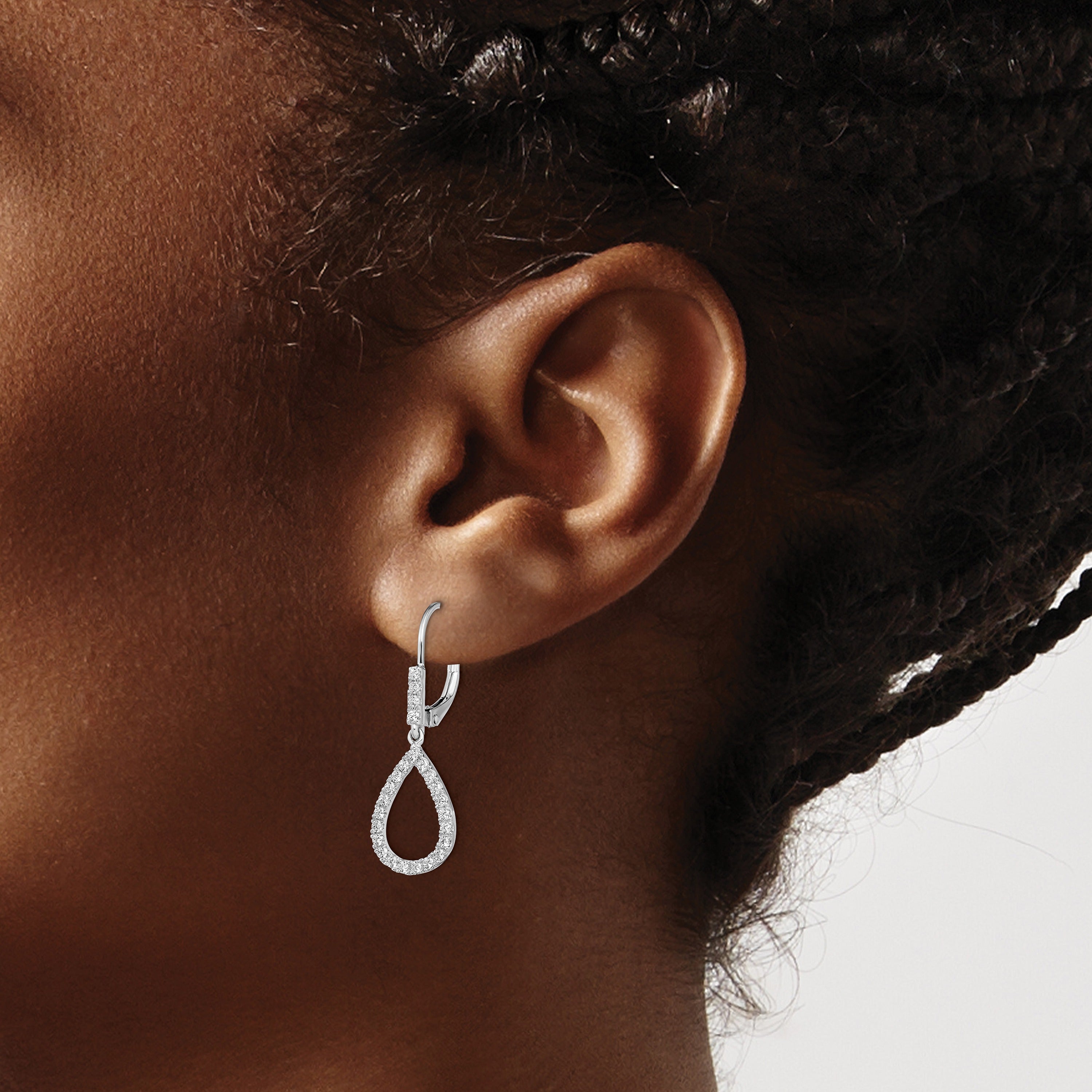 14k White Gold Lab Grown Diamond Fashion Dangle Leverback Earrings