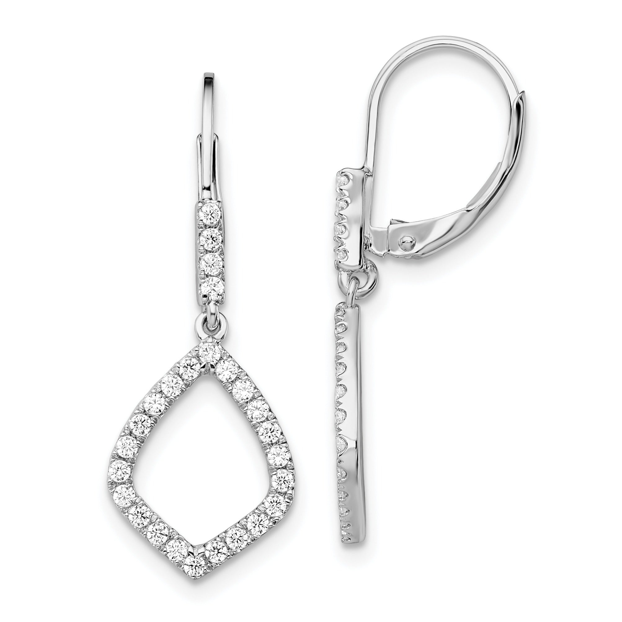 14k White Gold Lab Diamond Fashion Dangle Leverback Earrings
