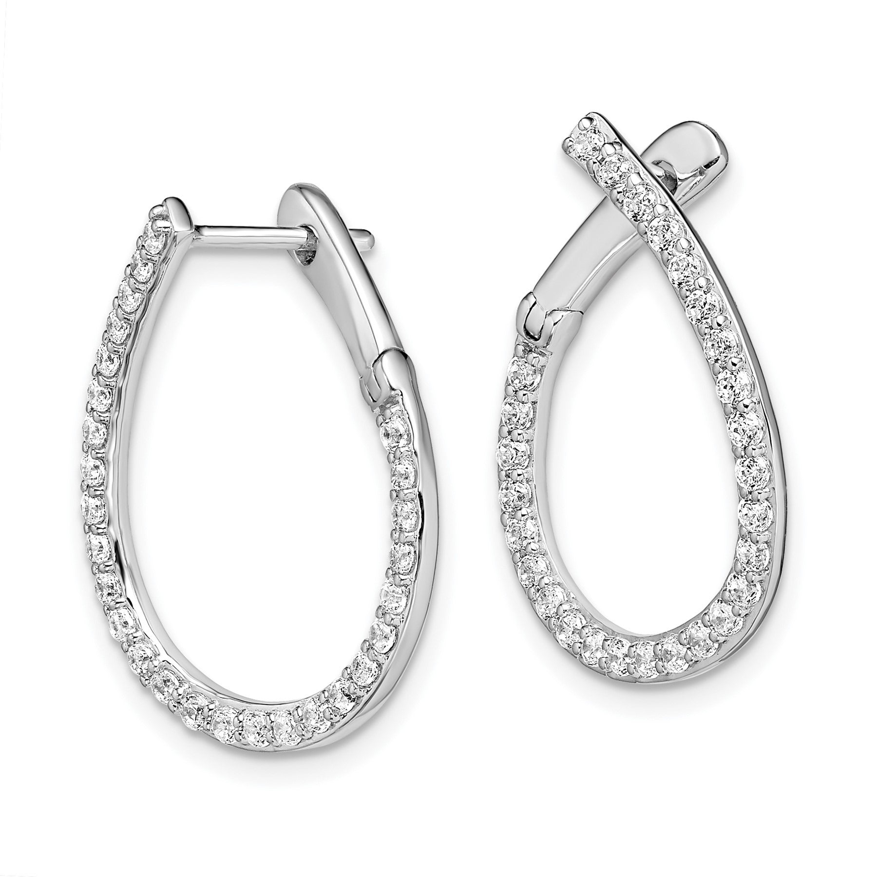 14k White Gold Lab Grown Diamond Hinged Hoop Earrings